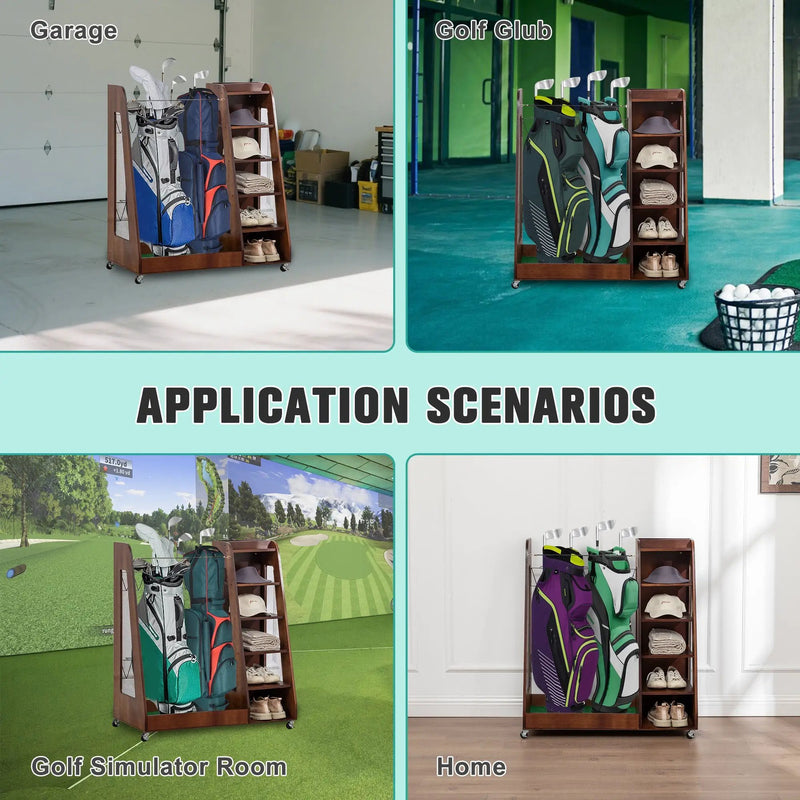Premium Wooden Golf Bag Organizer for Garage by HouseOfZazla