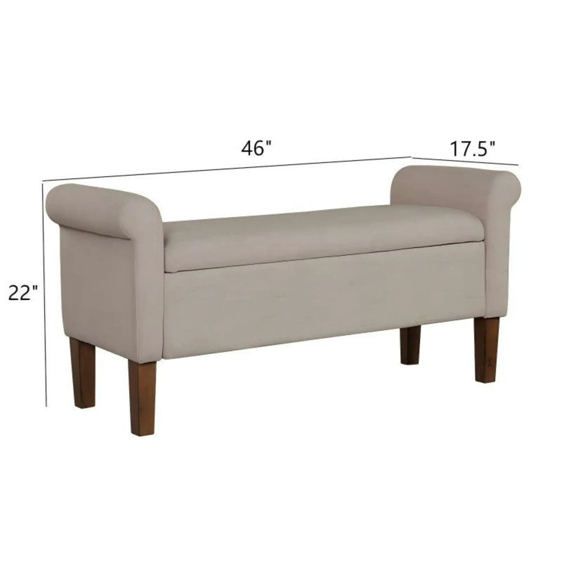 Upholstered Storage Bench With Rolled Armrests - Beige by HouseOfZazla