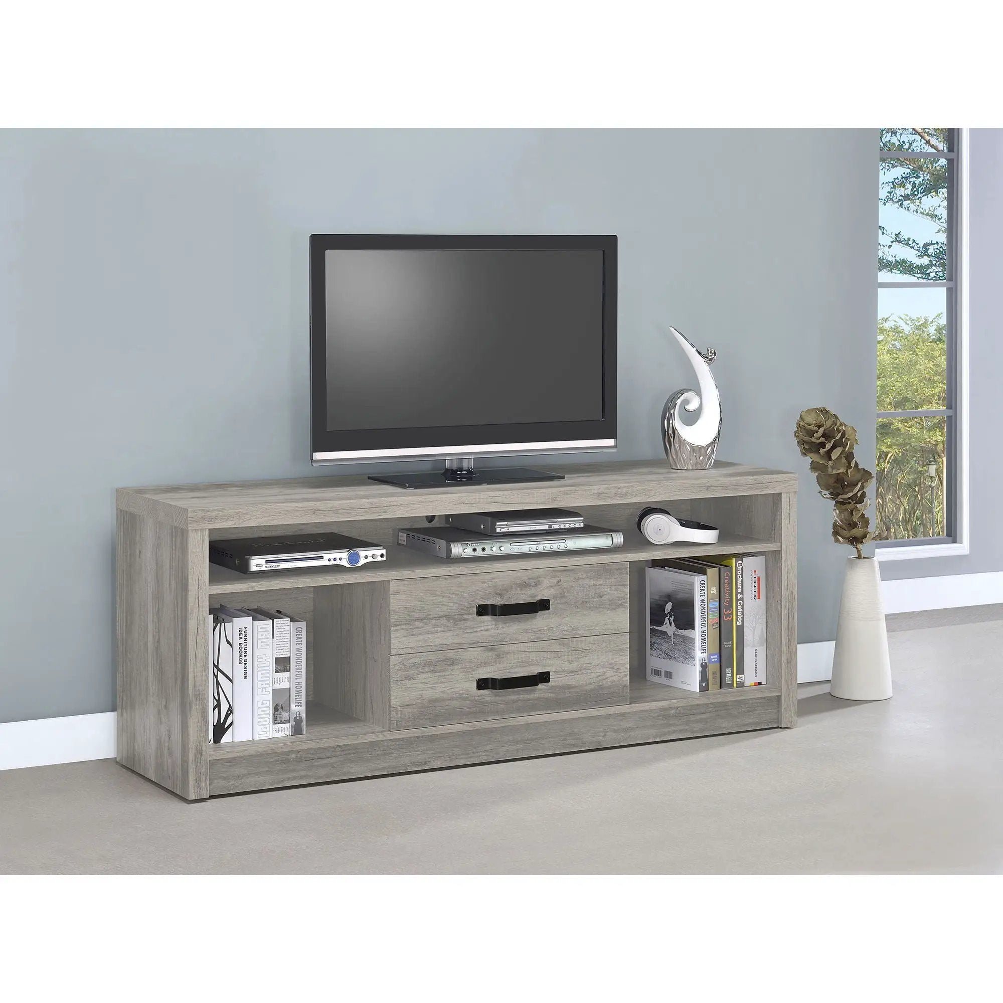 Bergeron - 2 Drawer TV Stand - Driftwood by HouseOfZazla