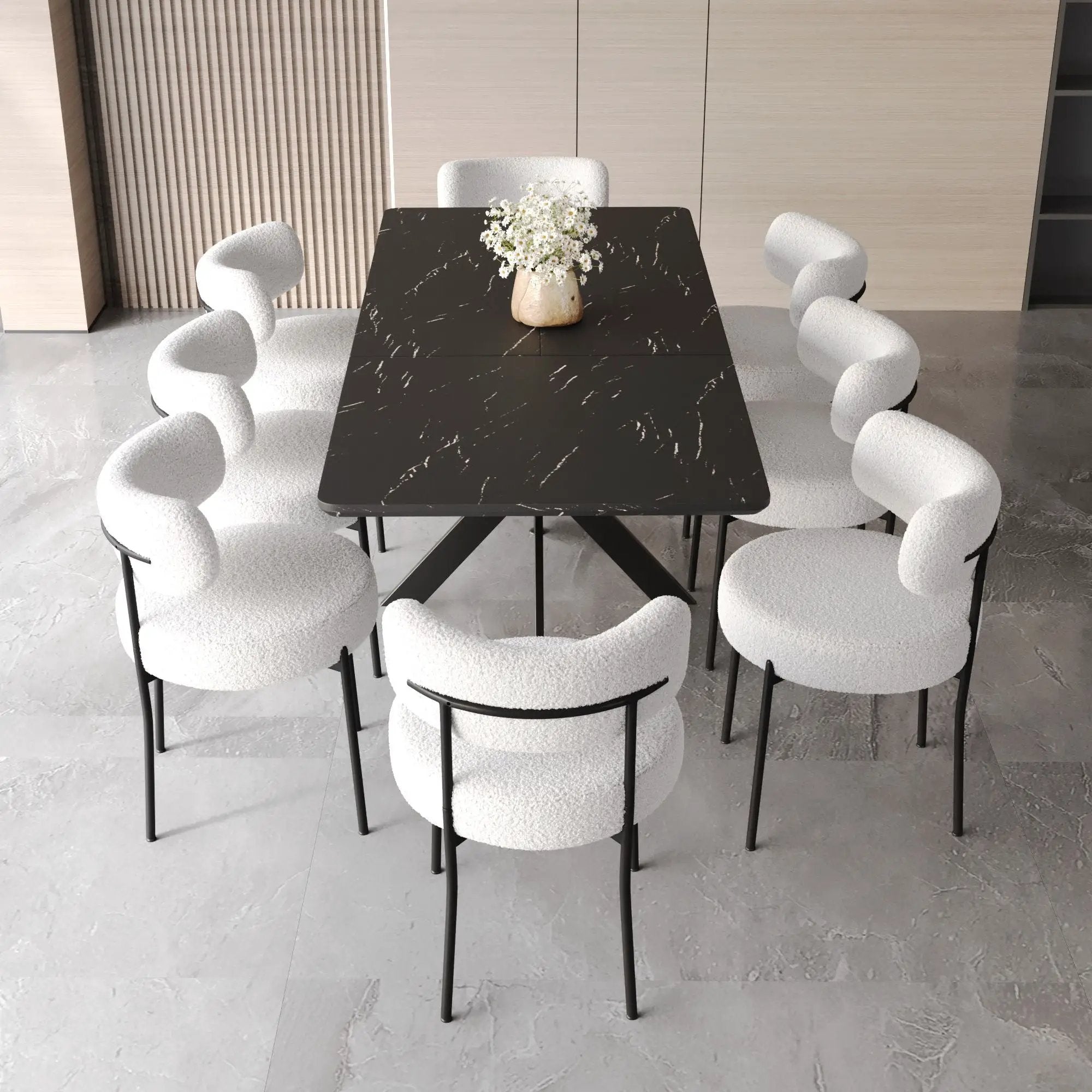 Extendable Dining Table Set With Curved Backrest Upholstered Chairs by Unique Piece Furniture