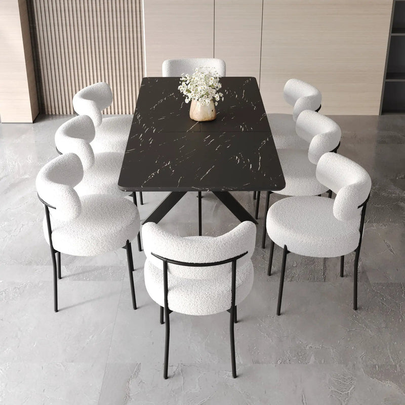 Extendable Dining Table Set With Curved Backrest Upholstered Chairs by Unique Piece Furniture