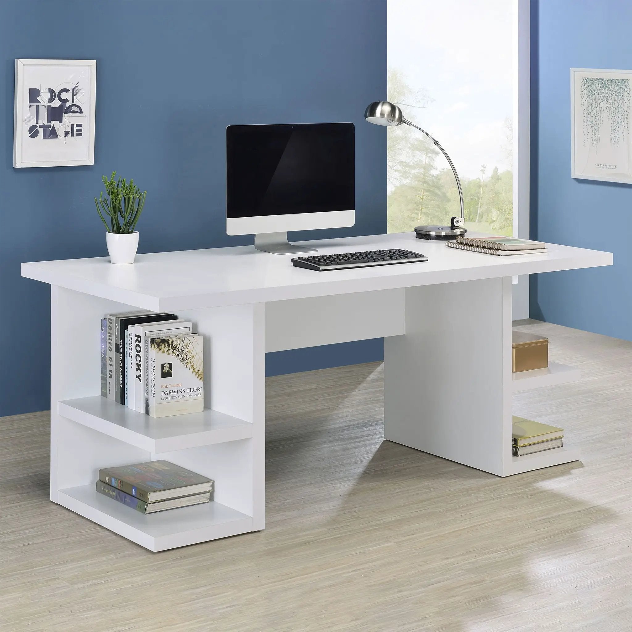 Hannah - 4 Shelf Writing Desk With Open Shelving - White by HouseOfZazla