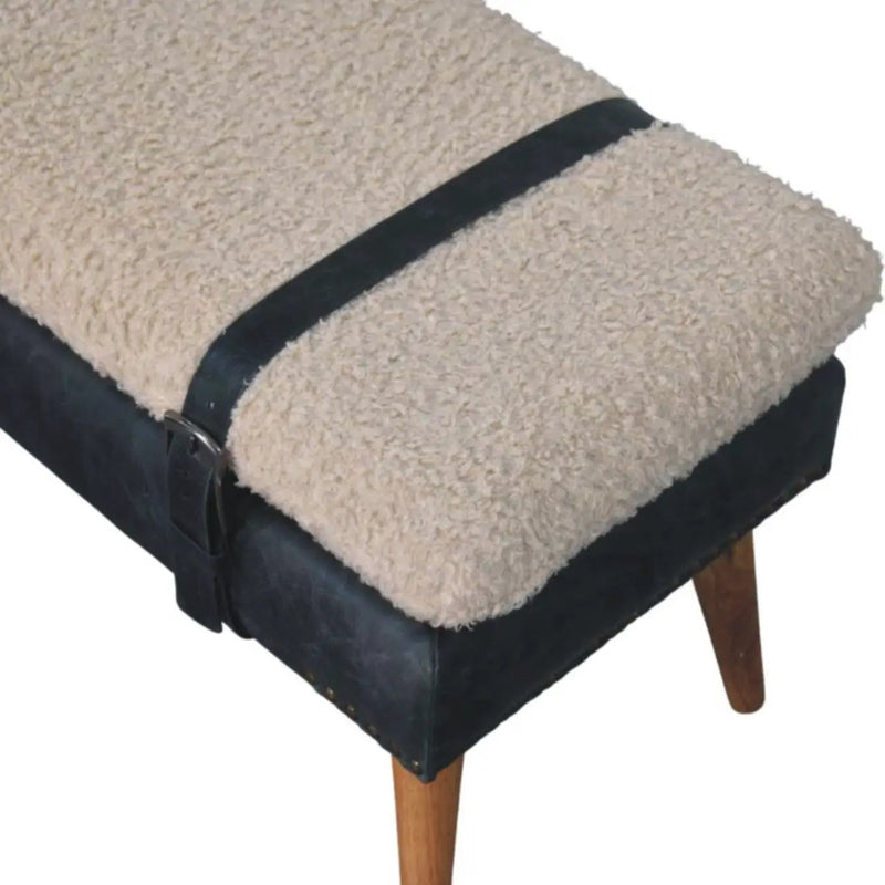 Boucle x Leather Upholstered Bench, Nordic Legs by HouseOfZazla