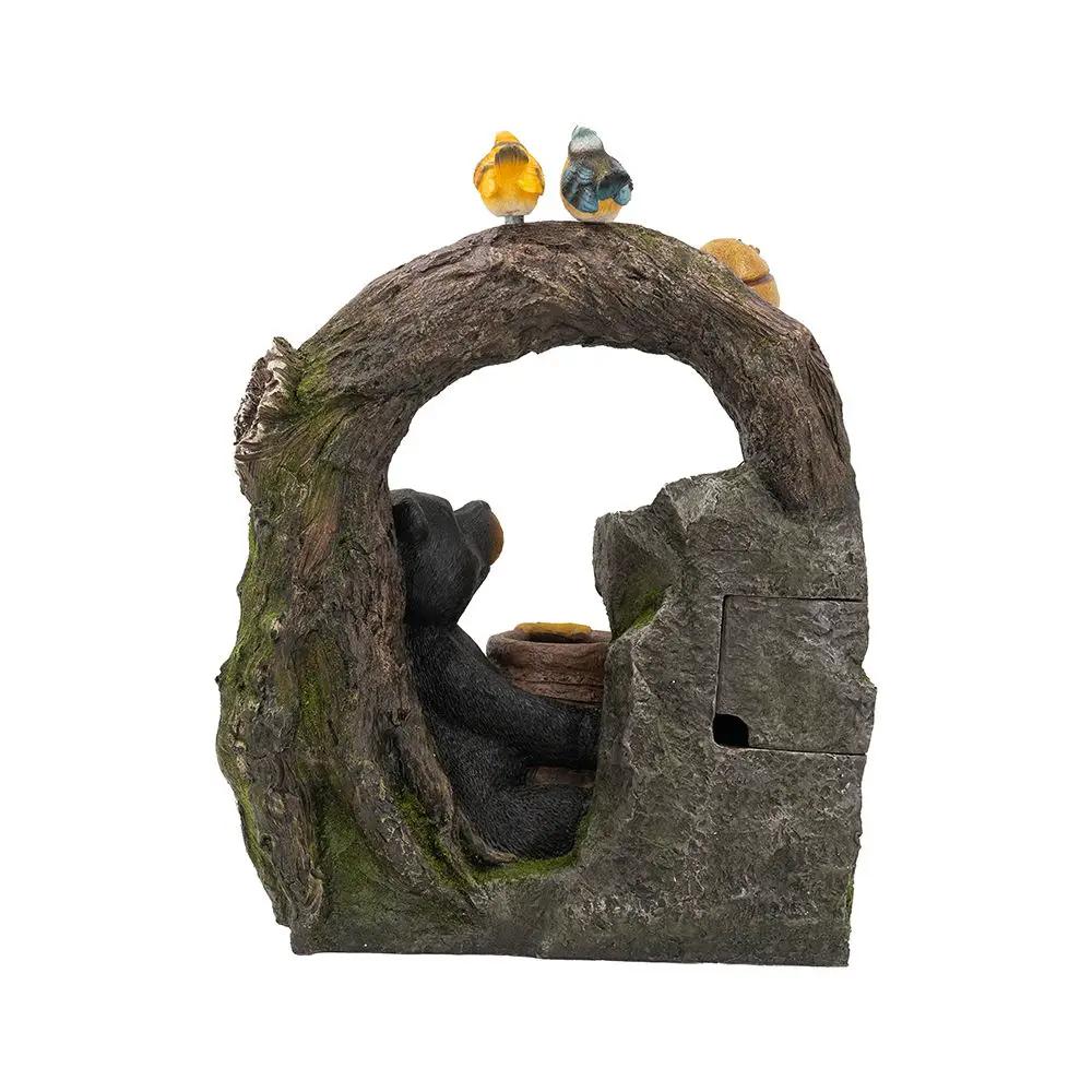Decorative Two Tiered Water Fountain With Woodland Animal Design, Outdoor Fountain With Light And Pump - Dark Gray by HouseOfZazla