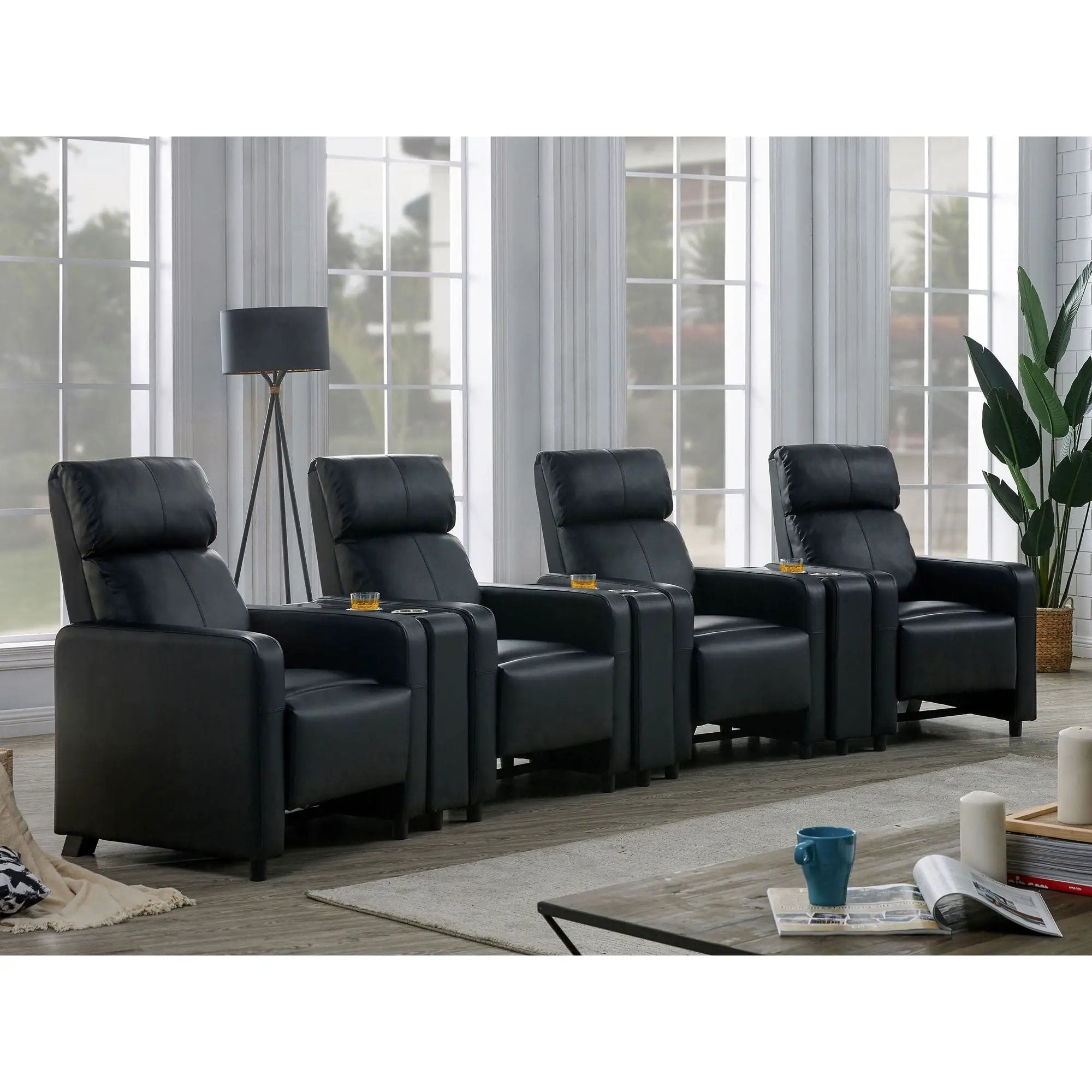 Warren - 4 Seater Home Theater With 3 Wedge Consoles - Black by HouseOfZazla