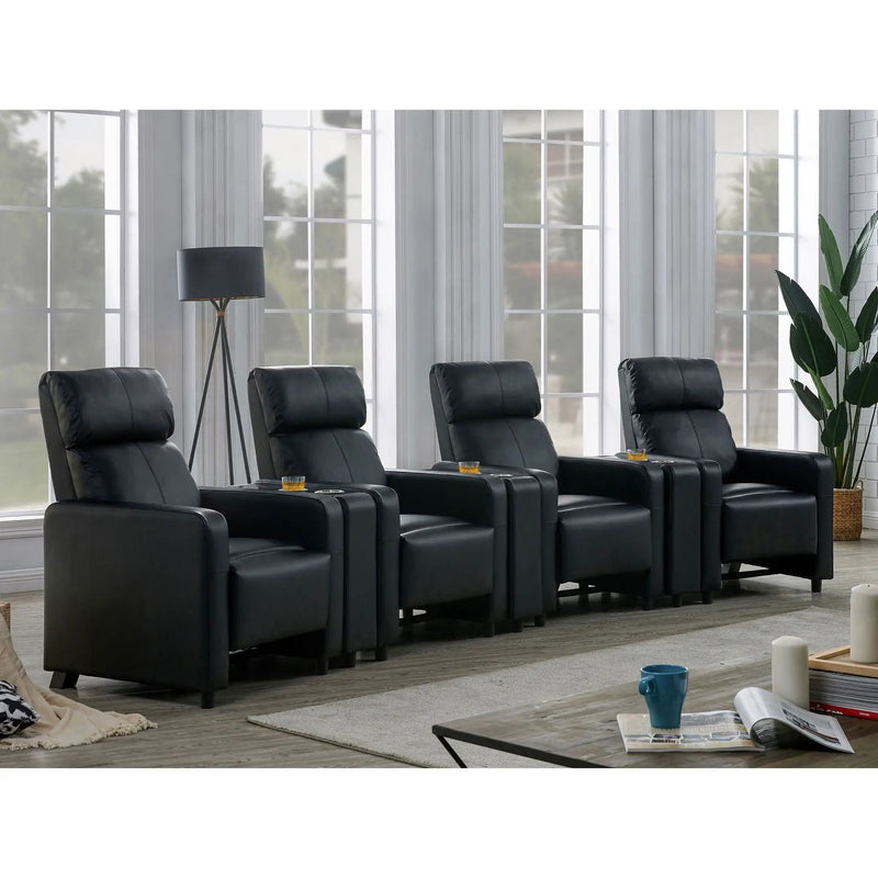 Warren - 4 Seater Home Theater With 3 Wedge Consoles - Black by HouseOfZazla