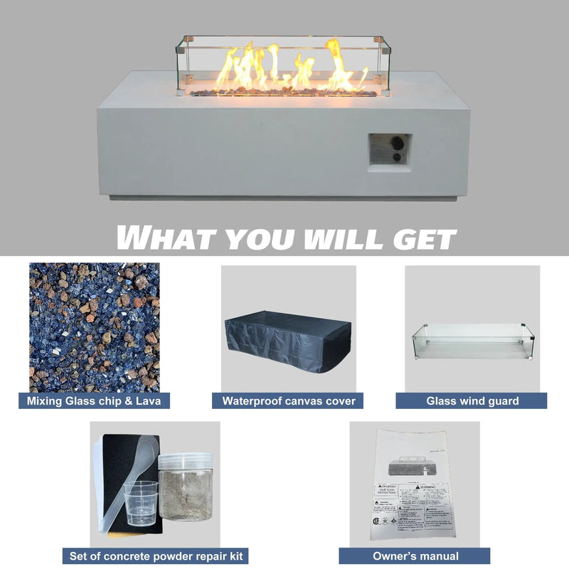 Outdoor Concrete Propane Gas Rectangle Fire Pit Table by Unique Piece Furniture