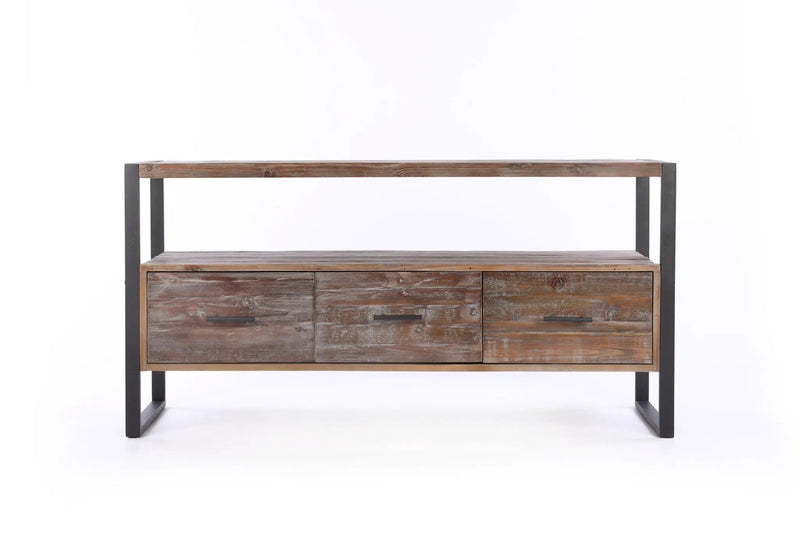 Reclaimed Wood Media TV Console Table With 3 Drarwer, Open Shelf - Antique Gray by HouseOfZazla
