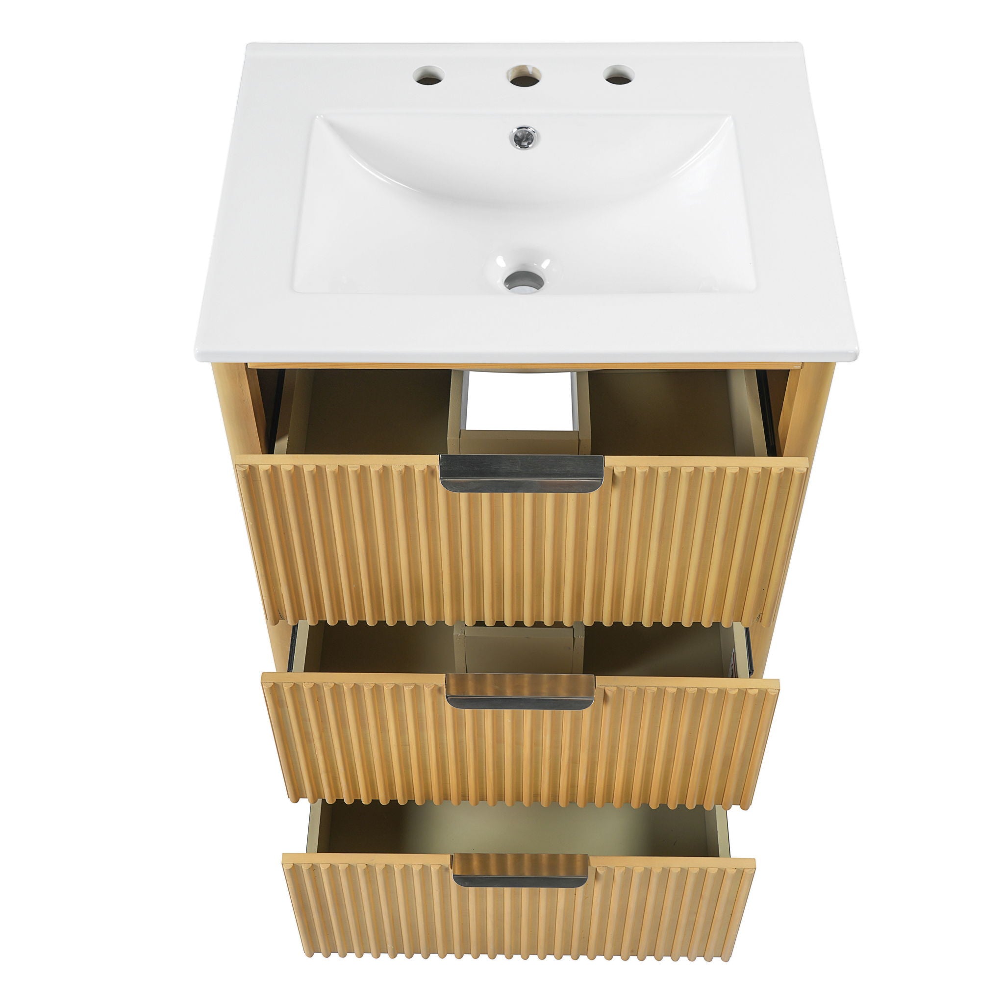 Bathroom Vanity With Sink, Open Shelf & Closed Storage - Natural Wood by HouseOfZazla