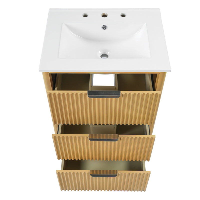 Bathroom Vanity With Sink, Open Shelf & Closed Storage - Natural Wood by HouseOfZazla