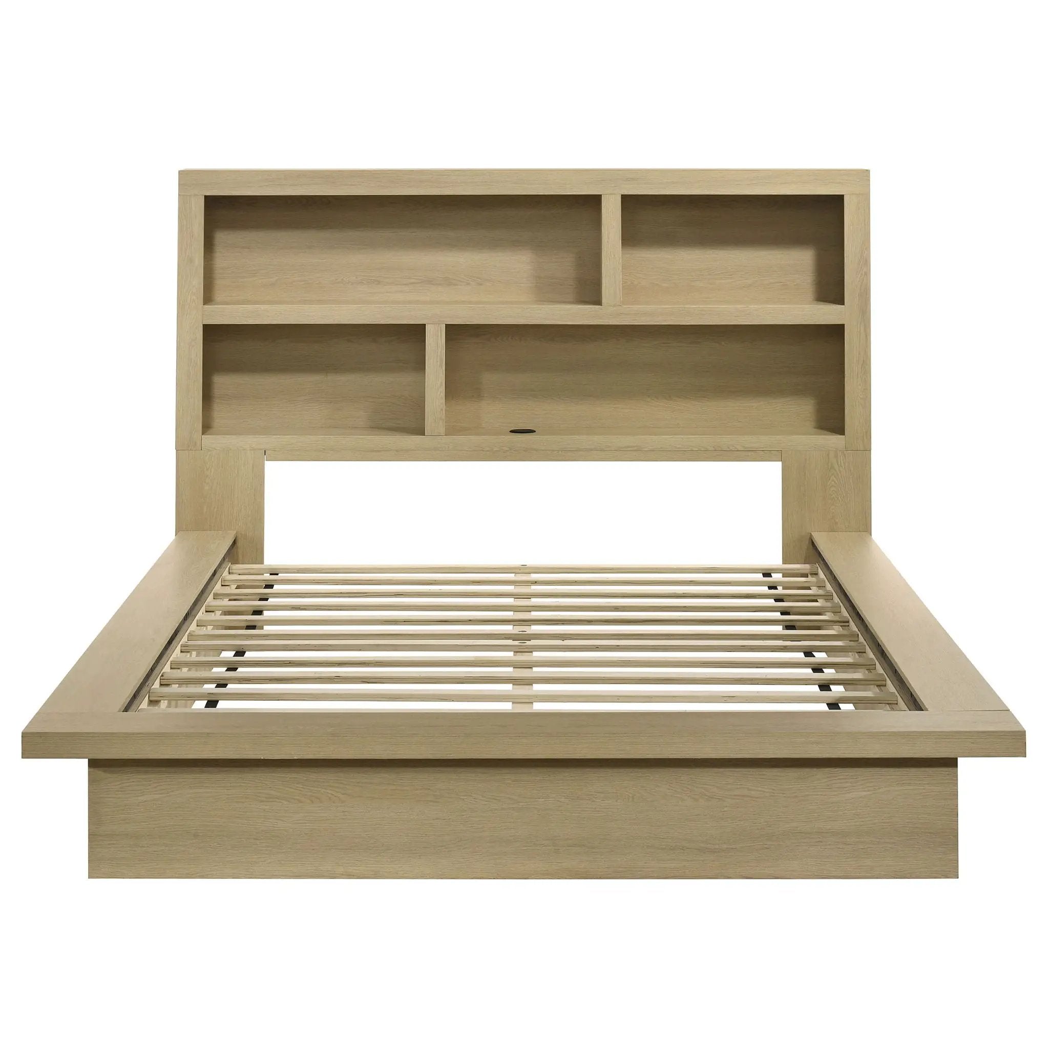 Hendricks Queen Bookcase Headboard Platform Bed Light Oak by Unique Piece Furniture