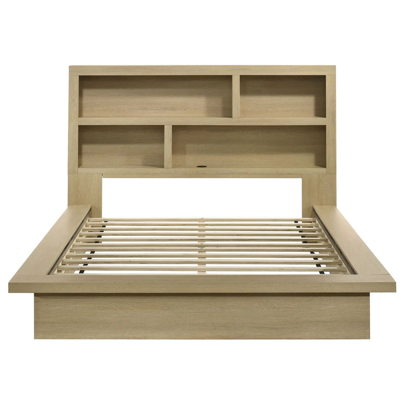 Hendricks Queen Bookcase Headboard Platform Bed Light Oak by Unique Piece Furniture
