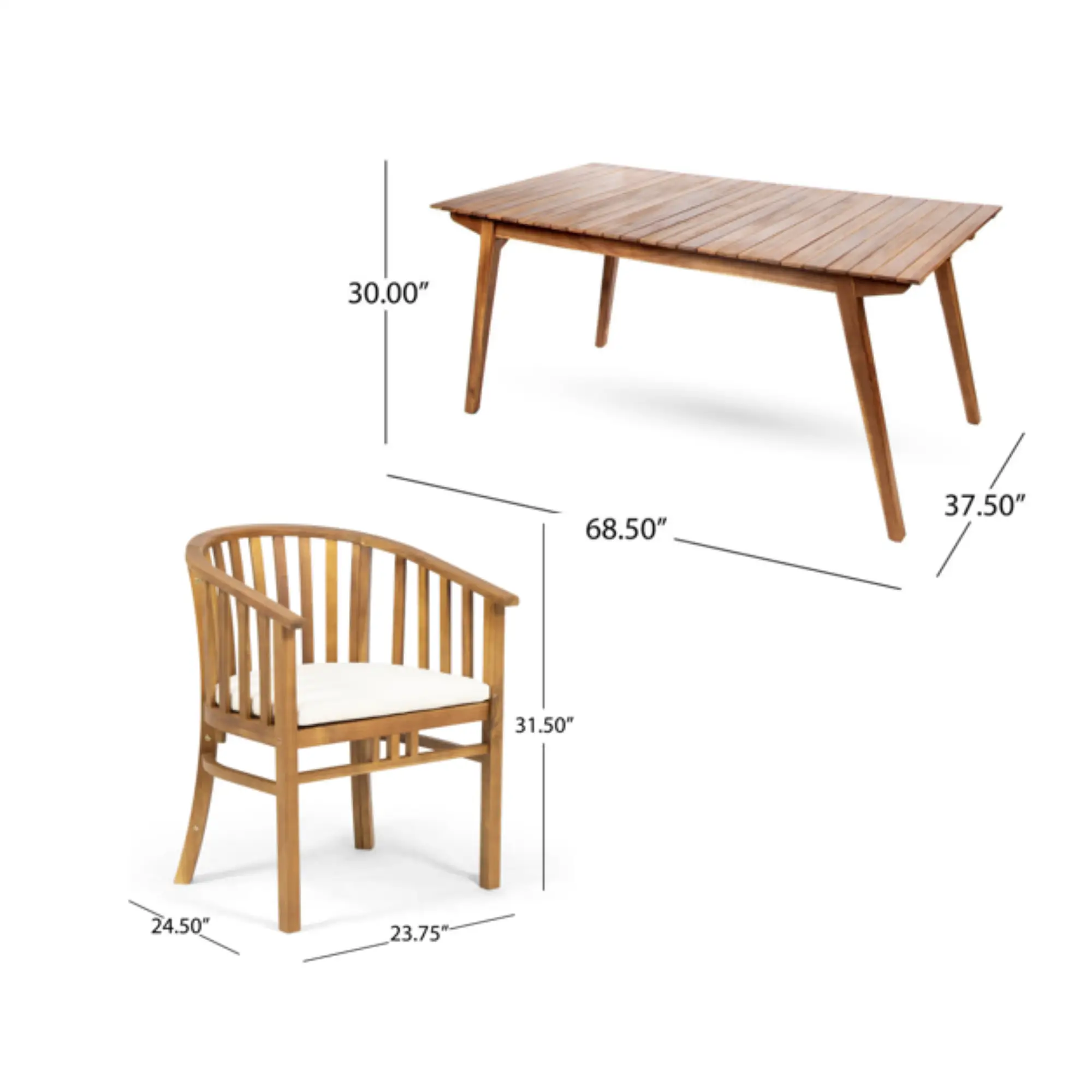 Outdoor 6 Seater Acacia Wood Dining Set with Cushions in Teak Finish and Cream Color by HouseOfZazla