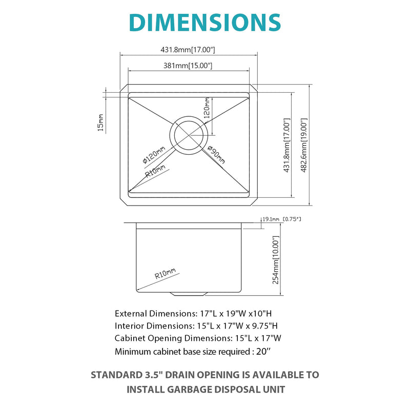 17" Undermount Kitchen Sink - Single Bowl by HouseOfZazla
