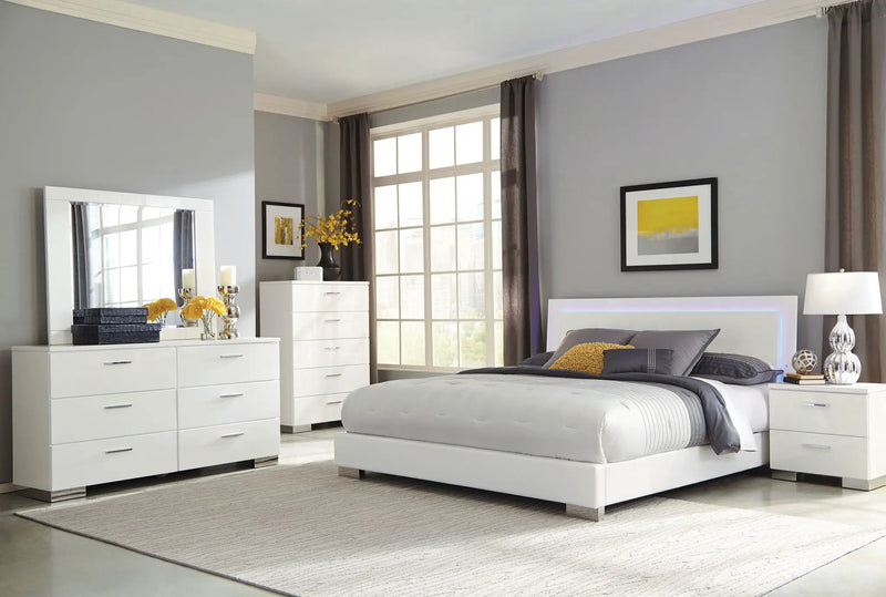 Felicity Wood California King LED Panel Bed White High Gloss by Unique Piece Furniture