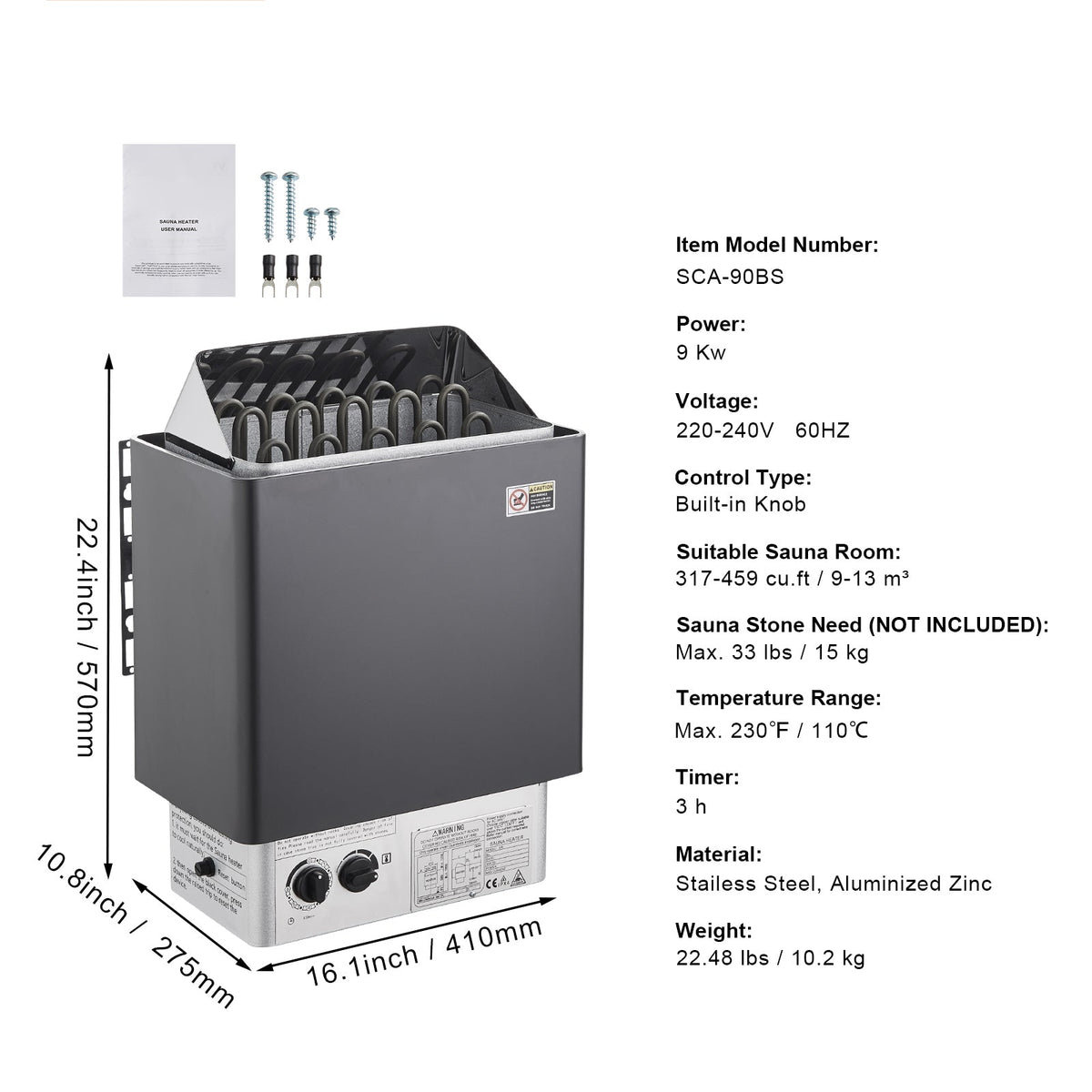 9KW Sauna Heater with Built-In Controls, photo 6 of 8