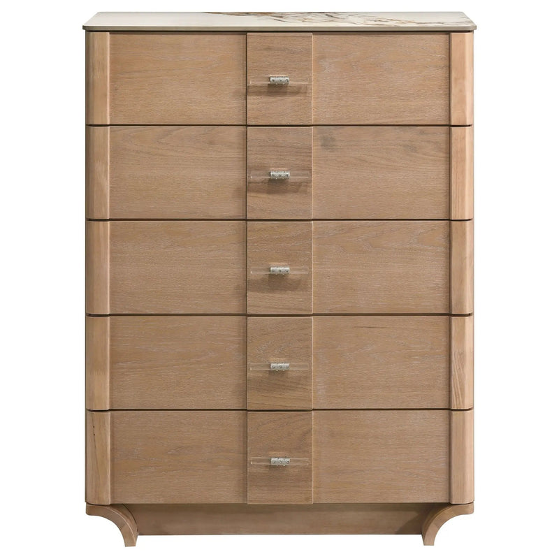 Leanne 5-drawer Sinter Stone Top Chest of Drawers Light Oak by Unique Piece Furniture