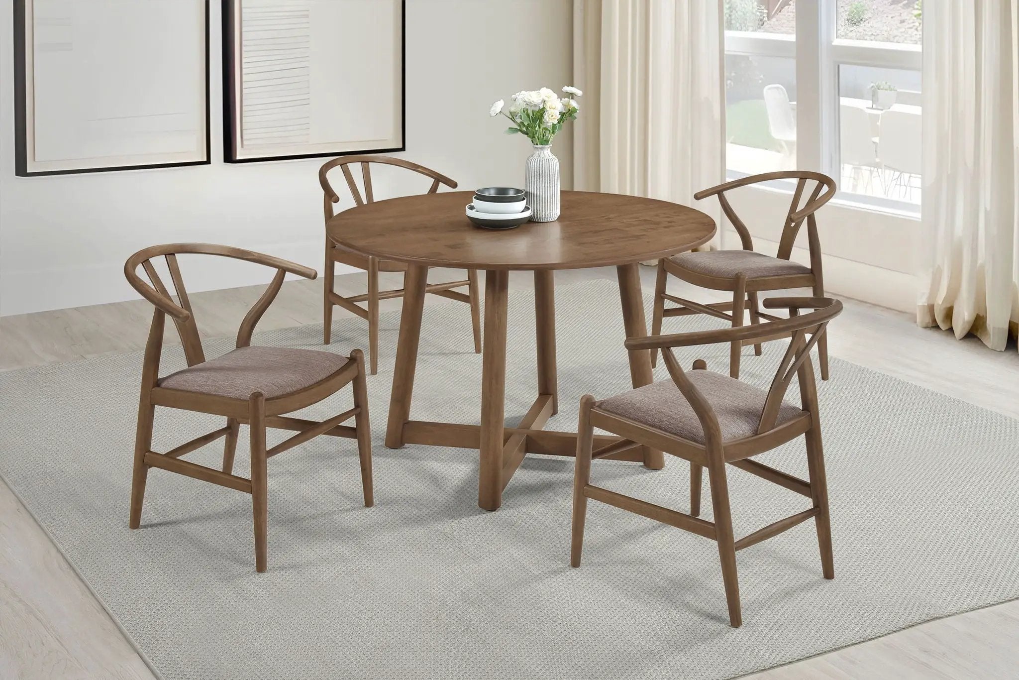 Dinah 5-piece Round Solid Wood Dining Set Walnut by Unique Piece Furniture