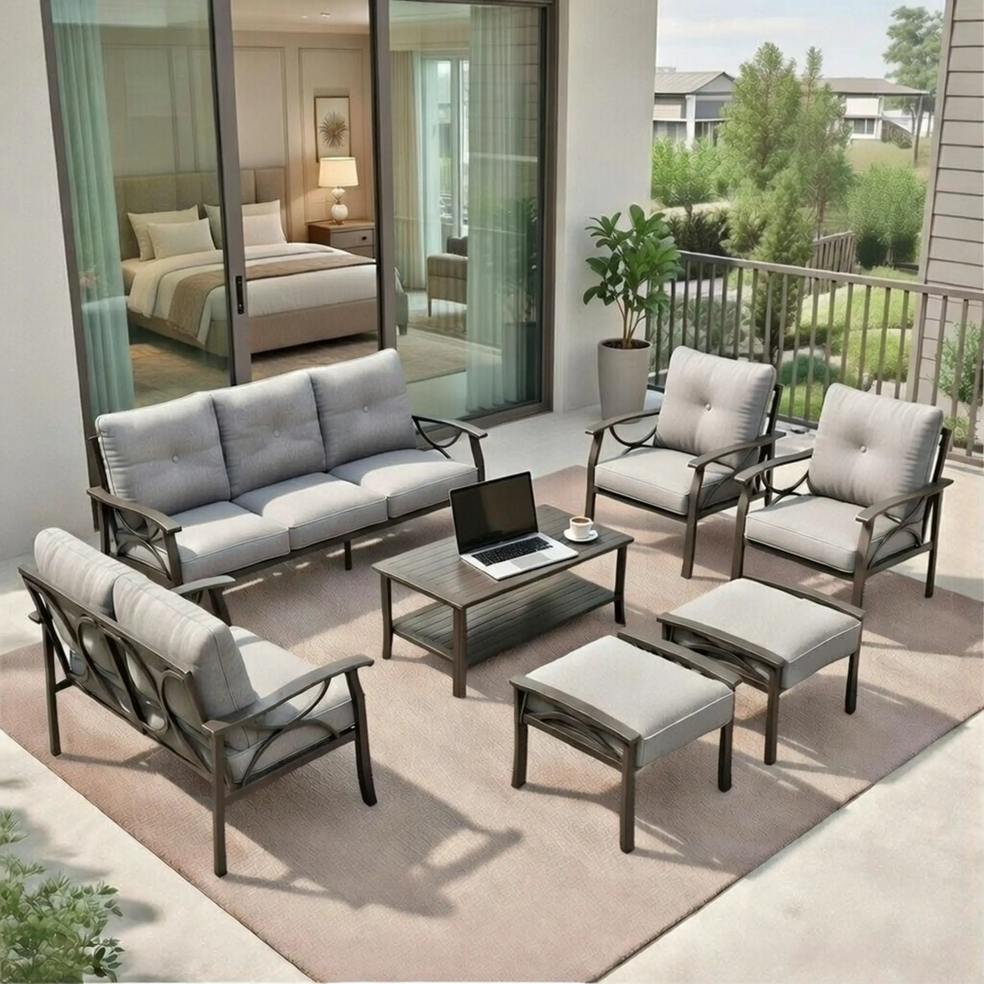 Patio Furniture Set with Coffee Table and Cushions for Backyard by HouseOfZazla