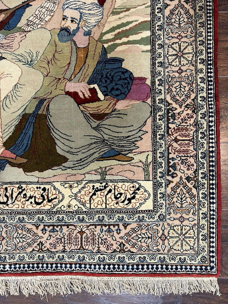 Vintage Persian Qum Pictorial Rug 5x7 - Wool & Silk by Jewel Rugs