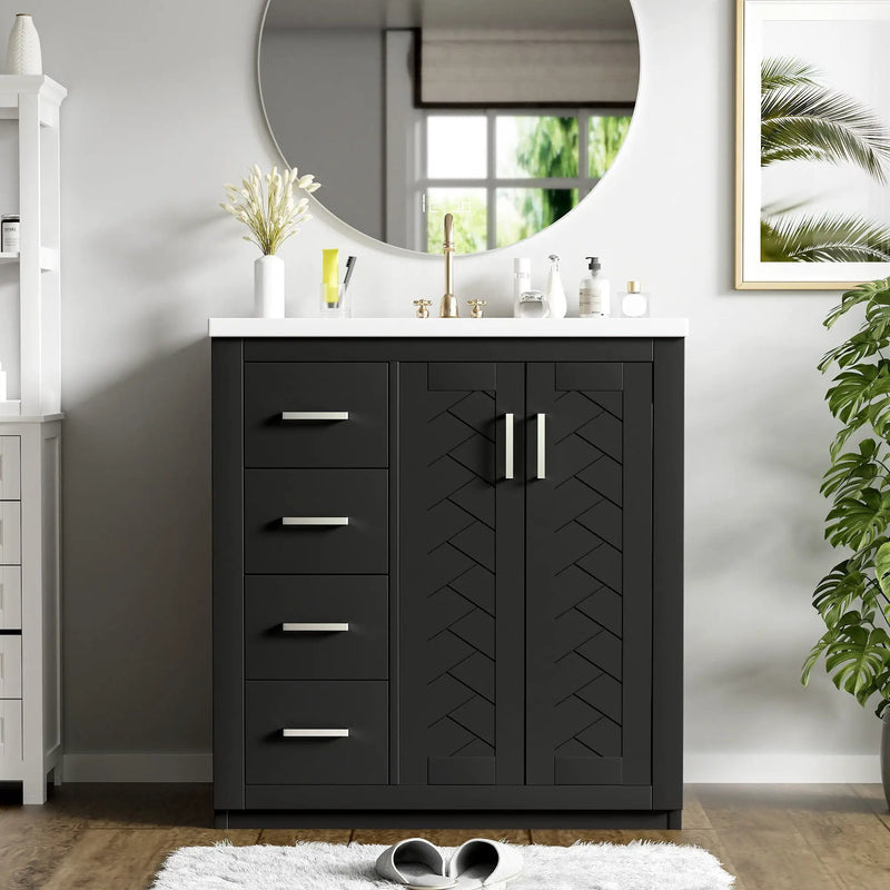 Ceramic Sink Combo, Freestanding Vanity Set With 3 Drawers & Soft Closing Doors by HouseOfZazla