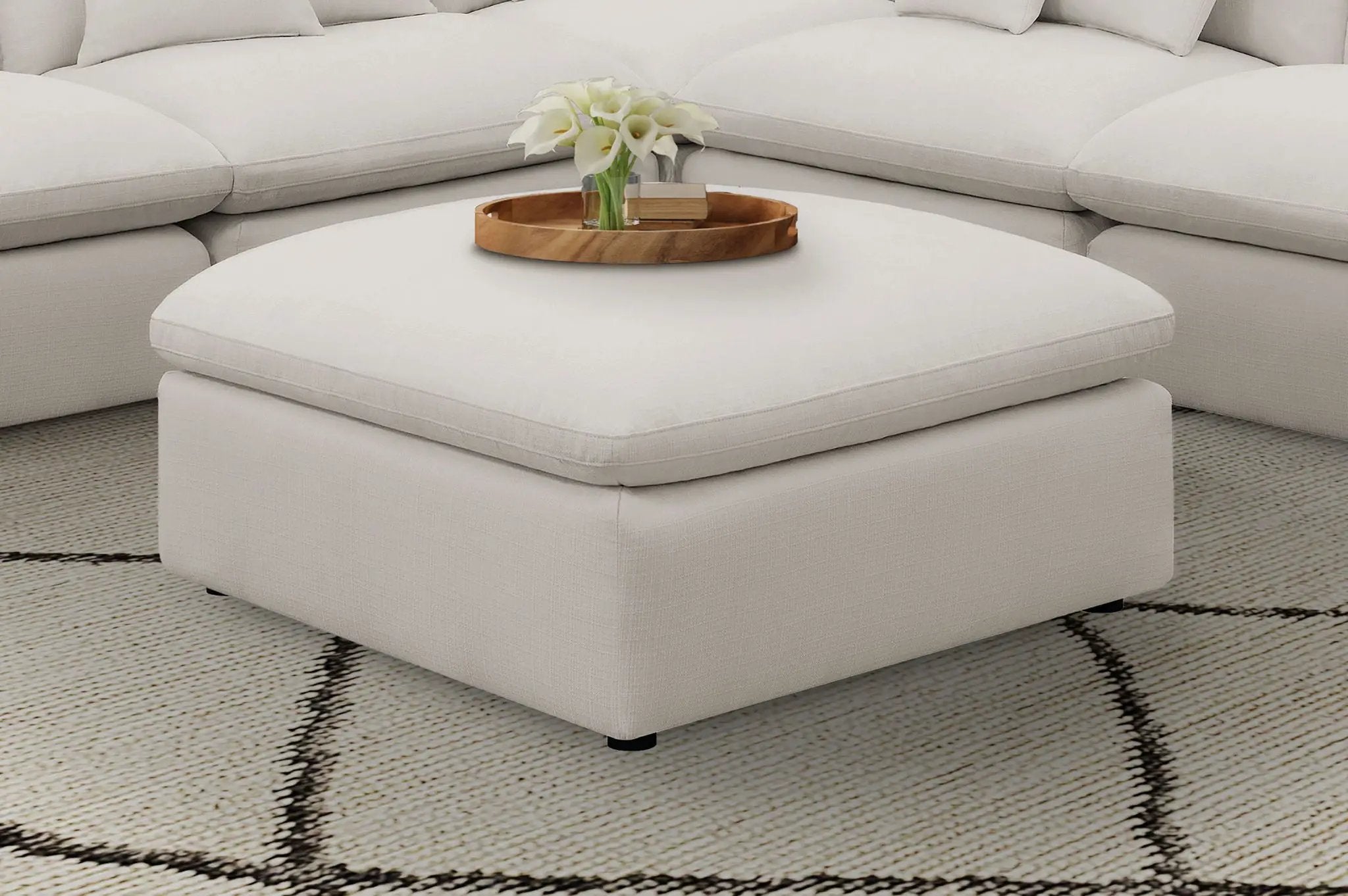Hobson Square Upholstered Ottoman Ivory by Unique Piece Furniture