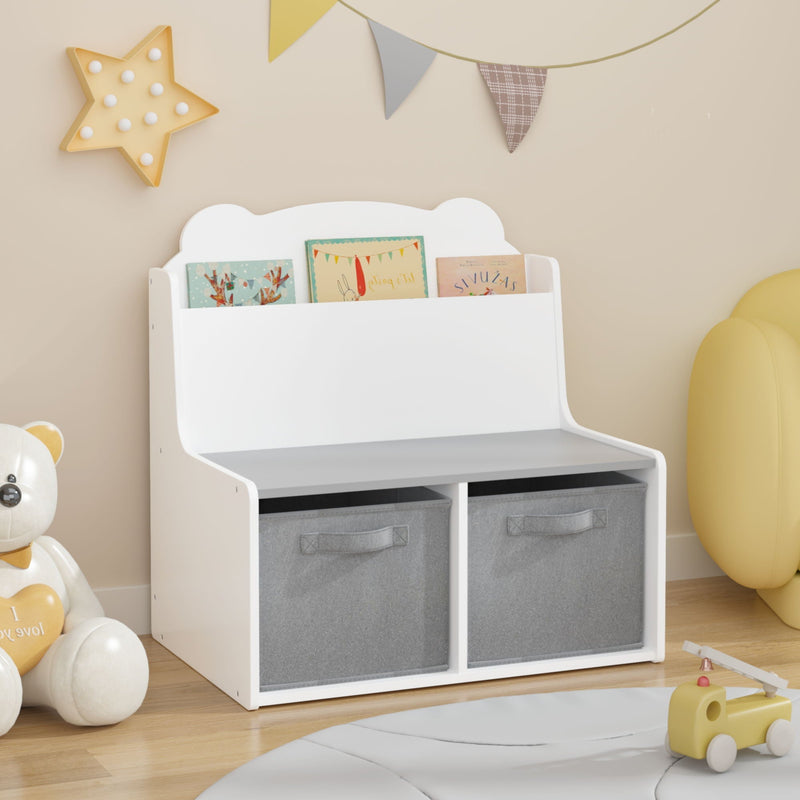 White Bookshelf With Storage Bins and Bear-Shaped Backboard, photo 3 of 4
