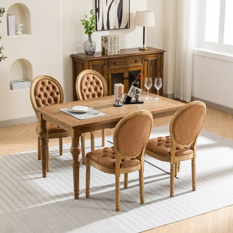 French Style Solid Wood Frame Antique Painting, Hand-Pulled Buckle Decoration Artificial Dining Chair With Nailhead Trim, Wood Legs by HouseOfZazla