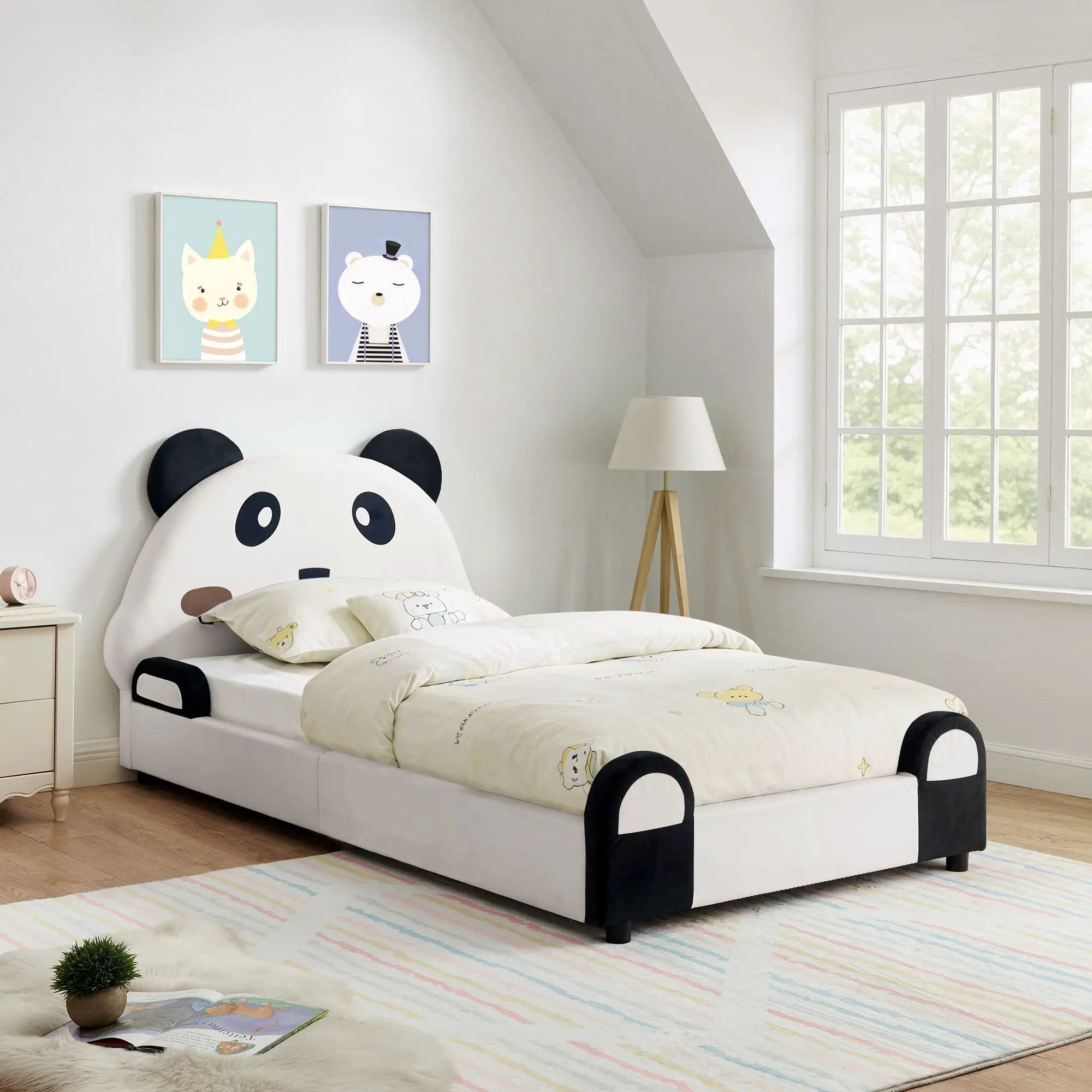 Twin Size Cute Panda Shaped Kids Bed - White / Black by Unique Piece Furniture