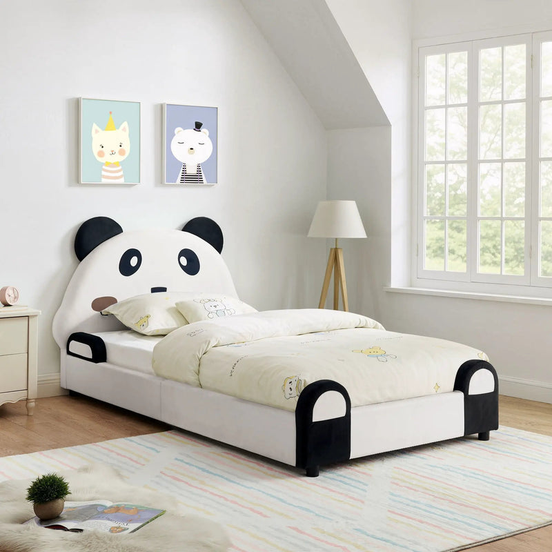 Twin Size Cute Panda Shaped Kids Bed - White / Black by Unique Piece Furniture