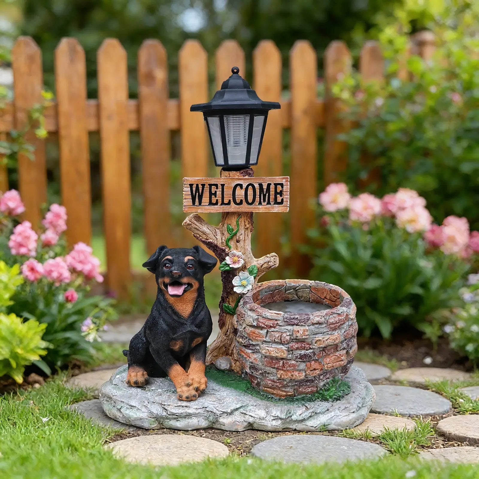 Puppy Dog Solar Planter Outdoor Statue by HouseOfZazla