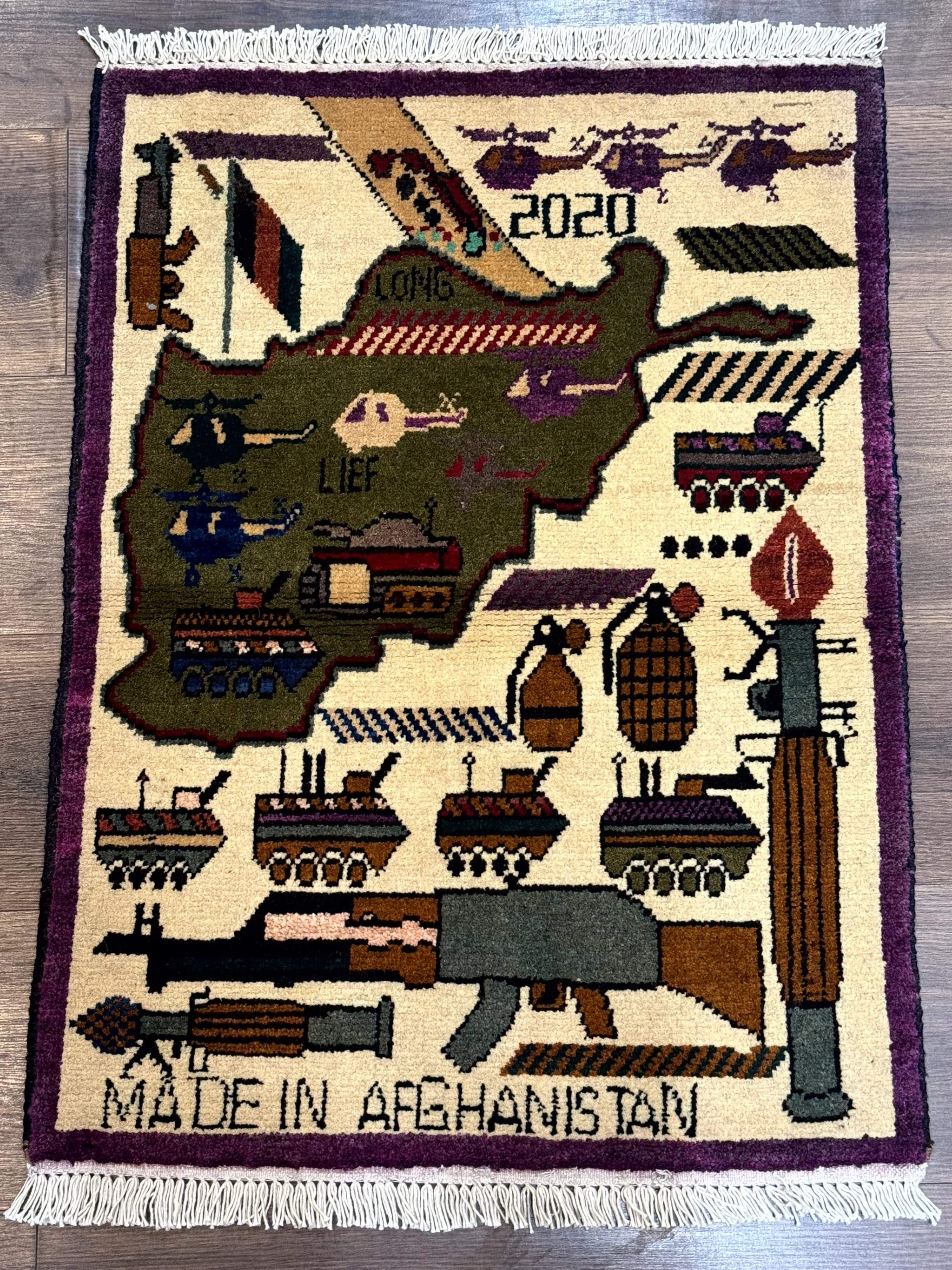 Small Afghan War Rug, Collectible, Wool by Jewel Rugs