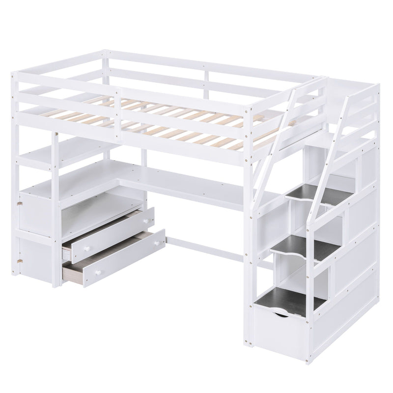 Loft Bed With Desk, Shelves, 2 Drawers, Storage Staircase by HouseOfZazla