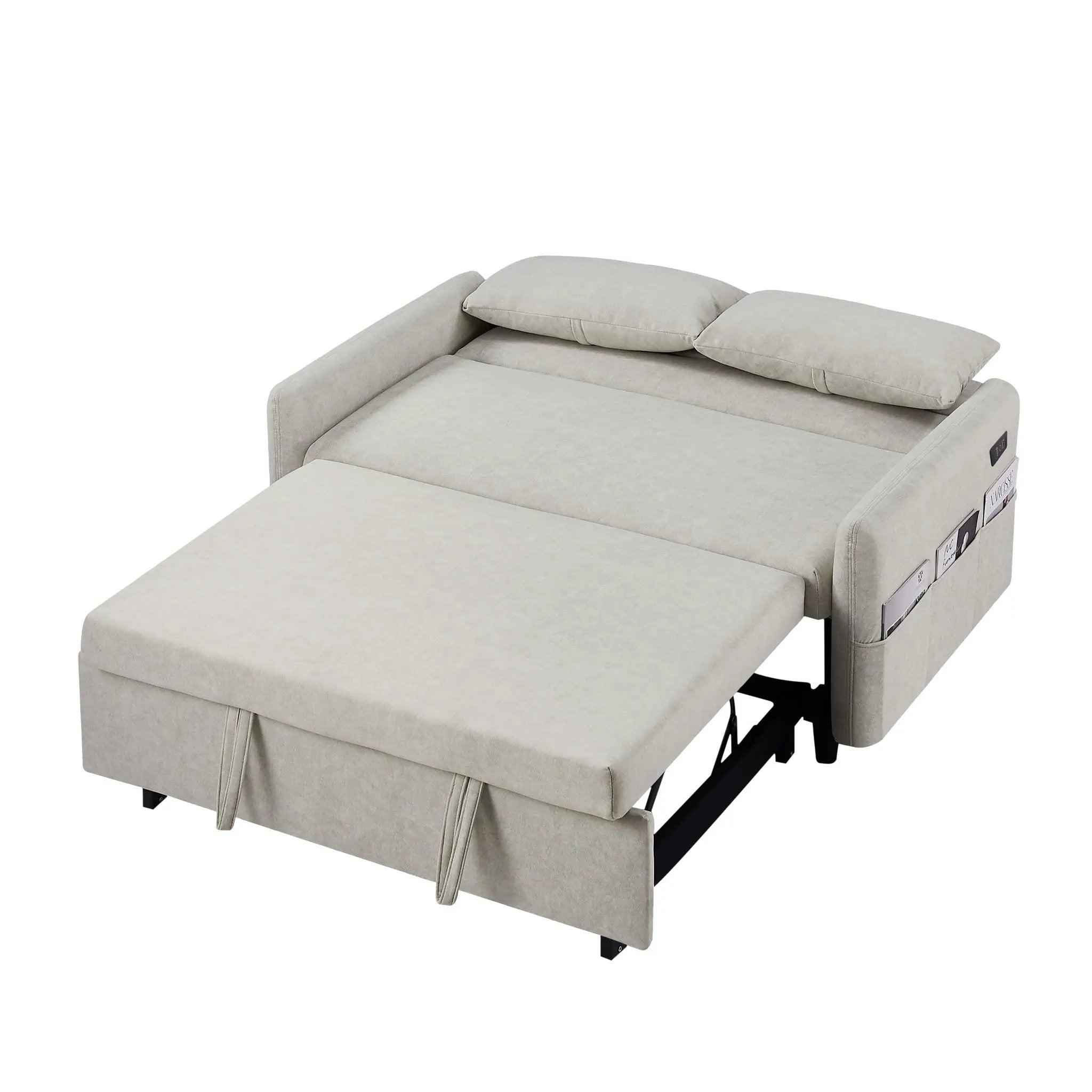 Pull Out Sleep Sofa Bed Loveseats Sofa Couch With Adjsutable Backrest, Storage Pockets, 2 Soft Pillows, USB Ports For Living Room, Bedroom, Apartment, Office by HouseOfZazla