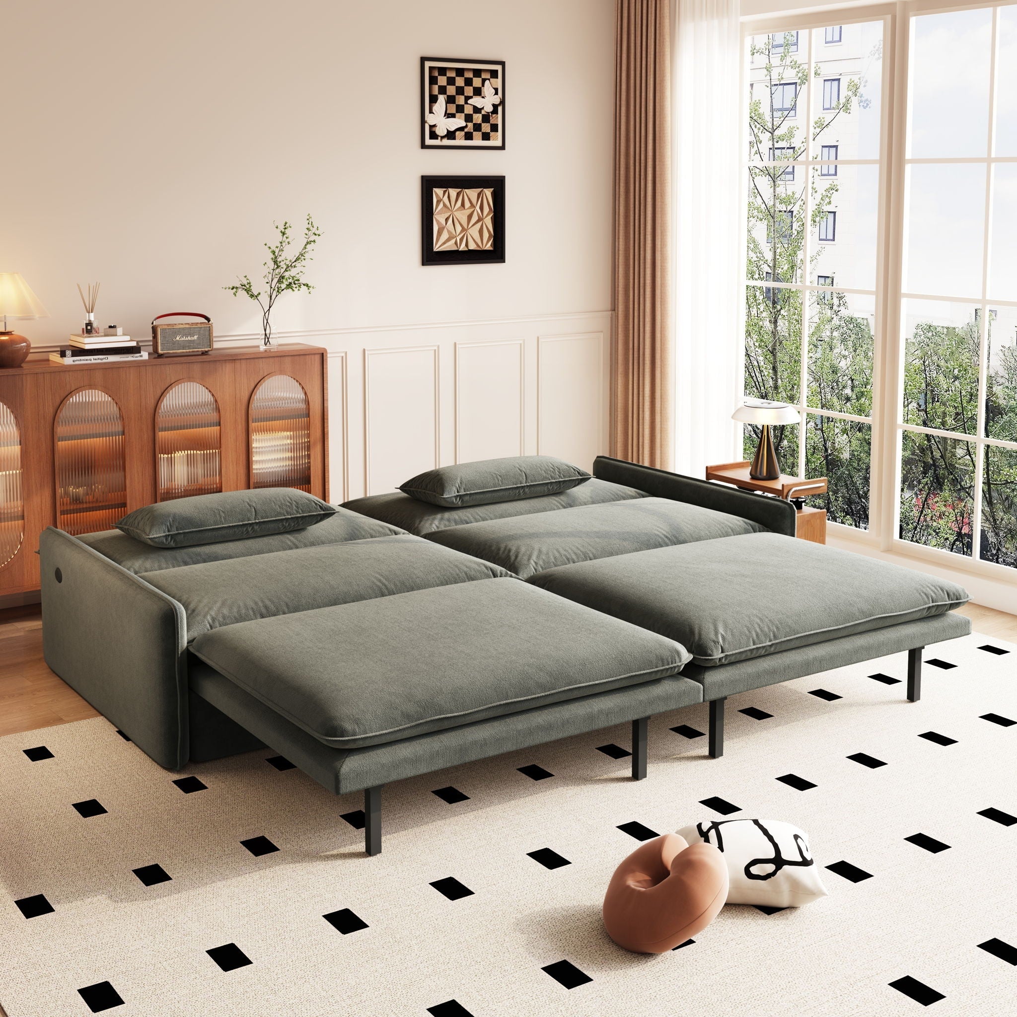 4 Seat Convertible Sleeper Sofa Bed, Modern With Storage by HouseOfZazla