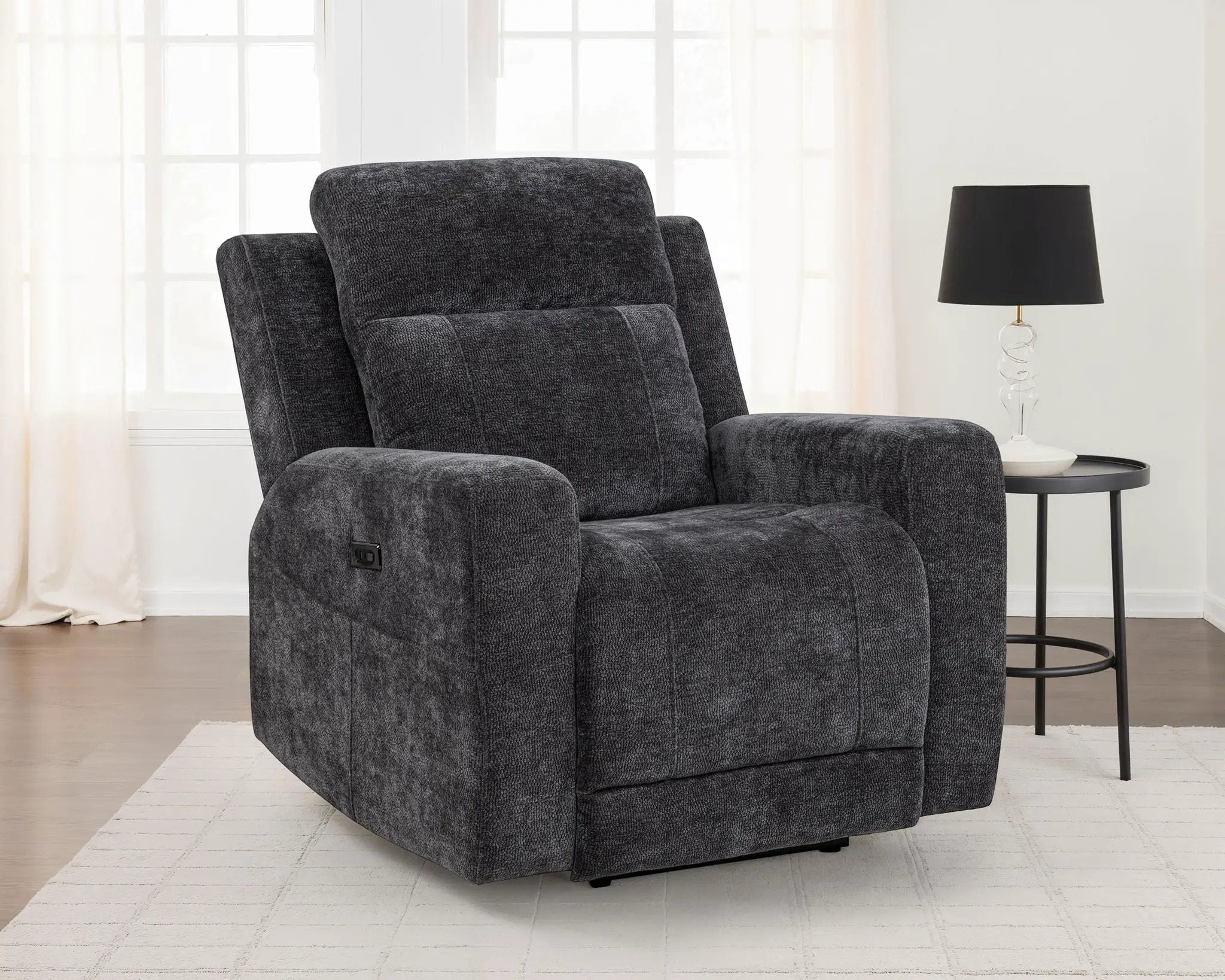 Kennett Chenille Upholstered Power Recliner Chair Dark Grey by Unique Piece Furniture