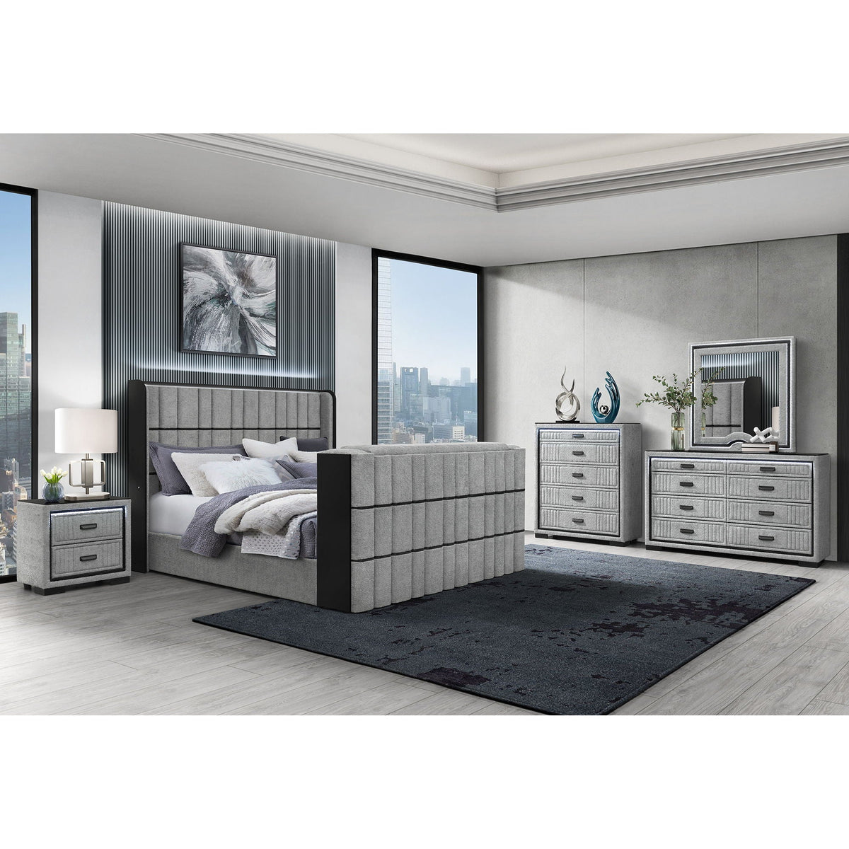 Dark Gray Upholstered Accent Chest with LED Lighting - Spacious Storage, photo 6 of 6