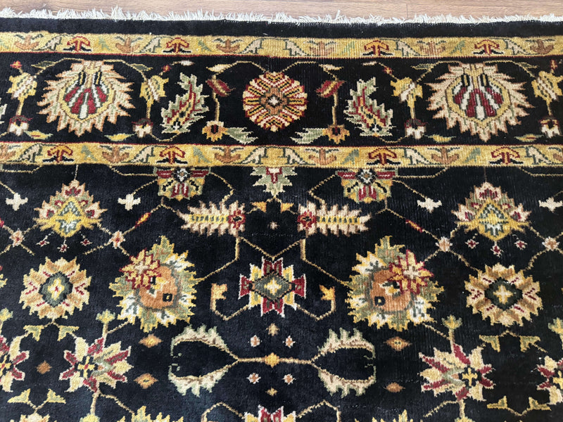 Indo Persian Mahal Rug 8x10, Black and Gold, Wool Hand Knotted Oriental Carpet by Jewel Rugs