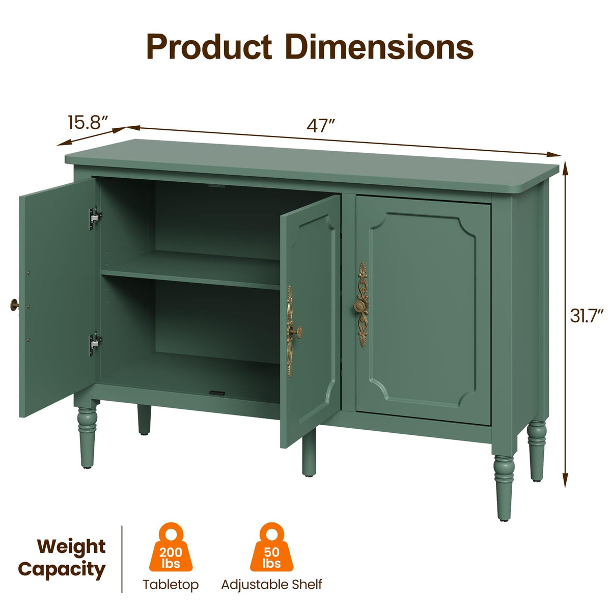 Mid-Century 3-Door Buffet Cabinet with Adjustable Storage - Natural Wood Finish, photo 2 of 8