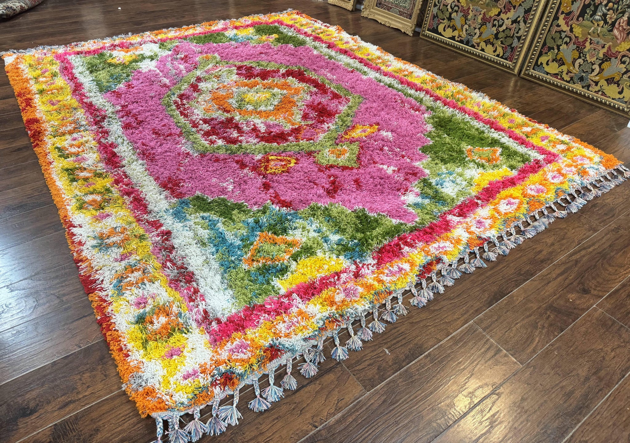 Colorful Shag Rug 8x10, Fuchsia and Multicolor by Jewel Rugs