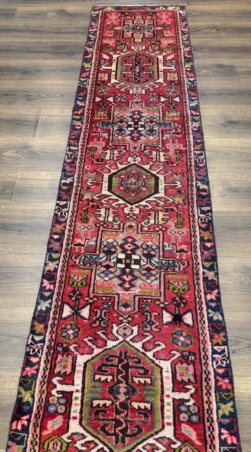 Persian Heriz Karajeh Runner Rug 2x9, Geometric Medallions, Red Navy Blue, 2 x 9 Rug for Hallway by Jewel Rugs