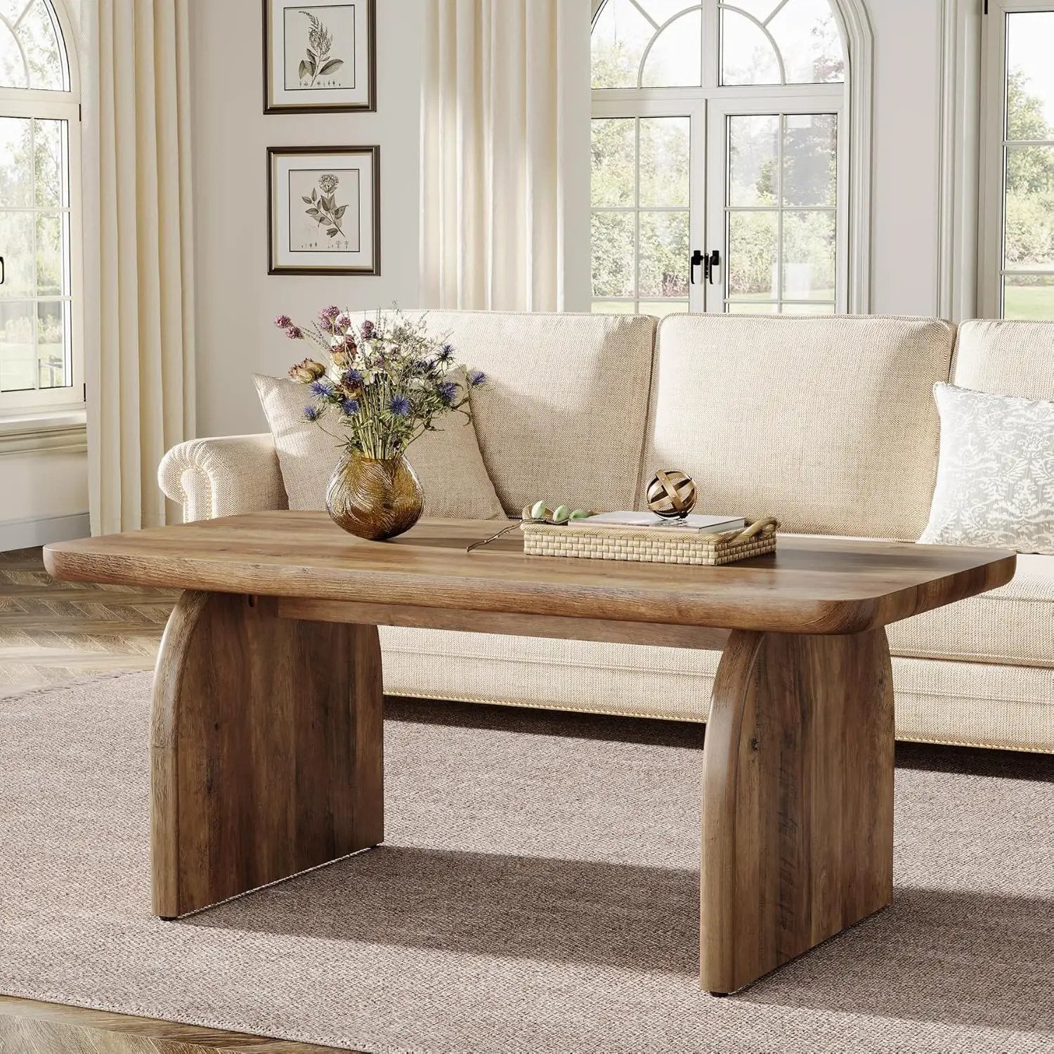 Rectangle Coffee Table With H-Base & Rounded Corners - Brown by HouseOfZazla