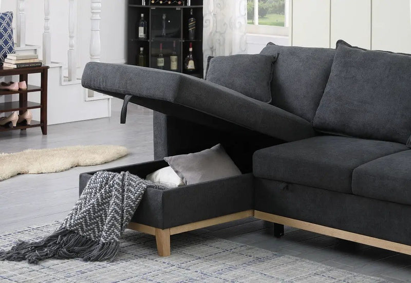 Colton - Reversible Sleeper Sectional Sofa With Storage Chaise - Dark Gray by HouseOfZazla