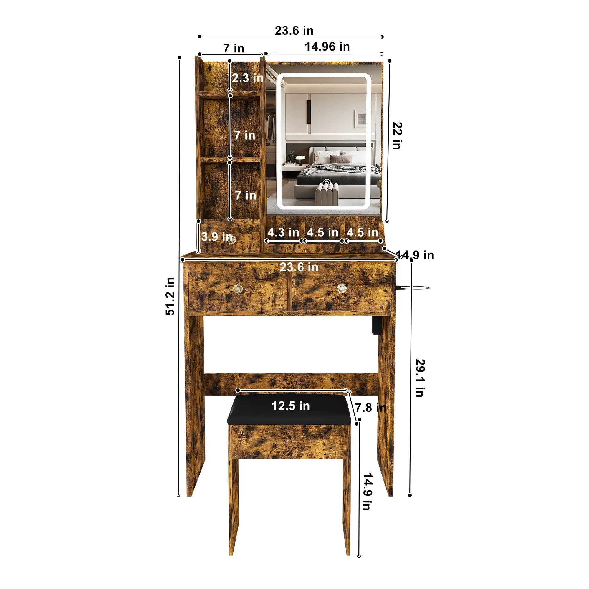 Modern Small Vanity Desk With 3 LED Lighting Modes, 3 Drawers by HouseOfZazla