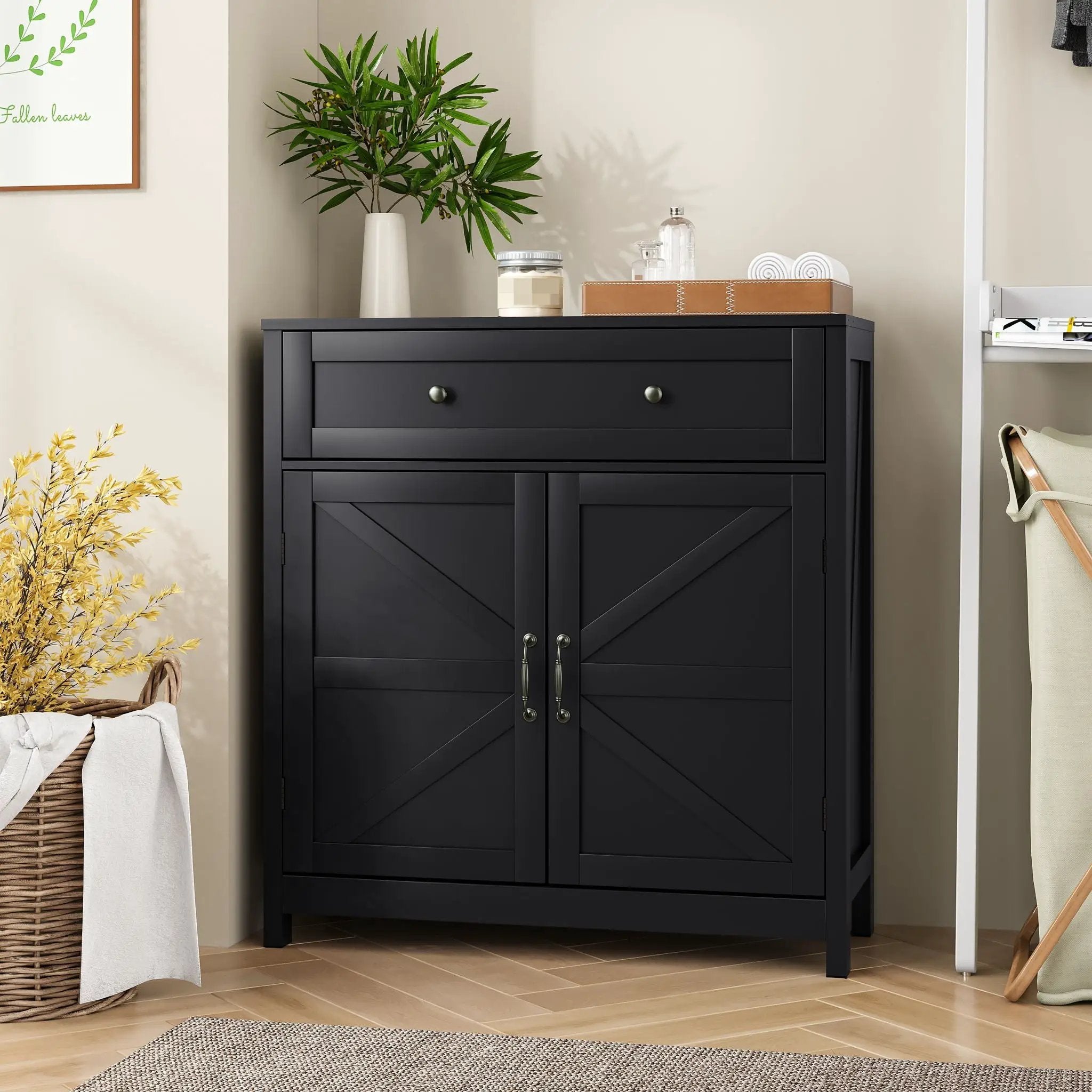 Farmhouse Storage Cabinet With Drawer And Adjustable Shelf by Unique Piece Furniture