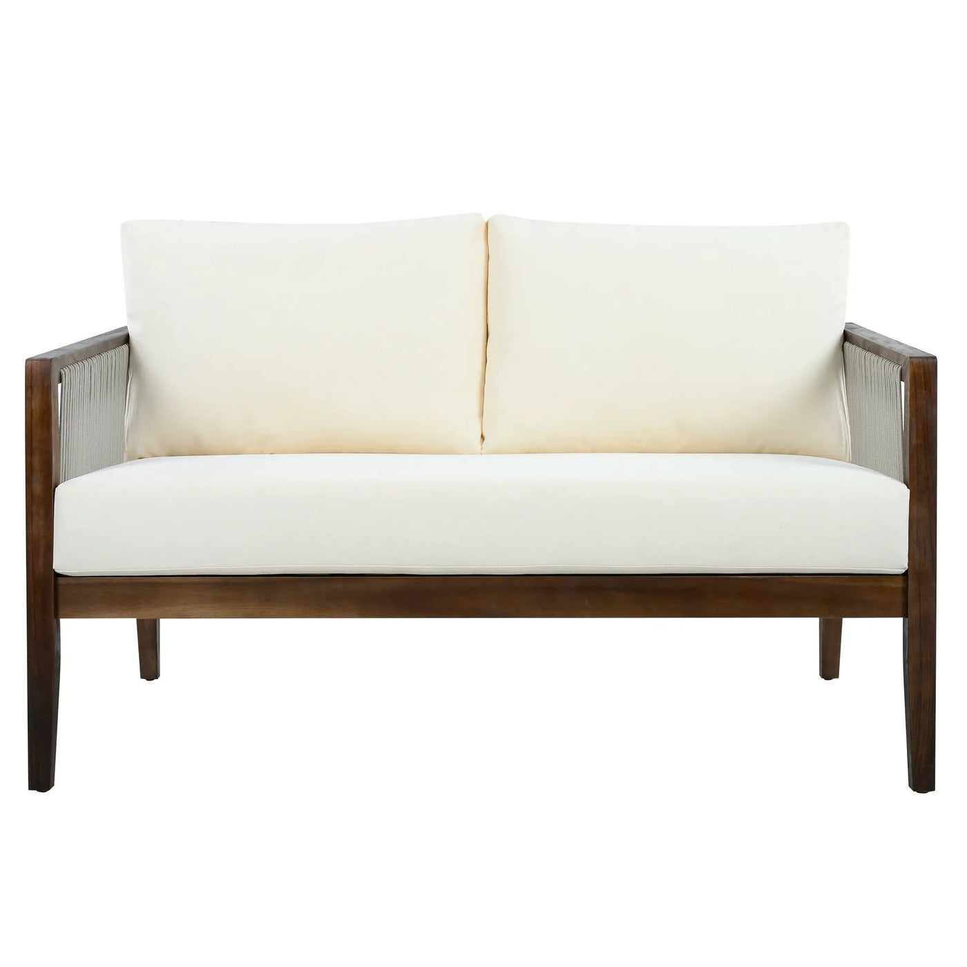 Outdoor Loveseat and Coffee Table Set, Acacia Wood Frame with Rope Detail by HouseOfZazla