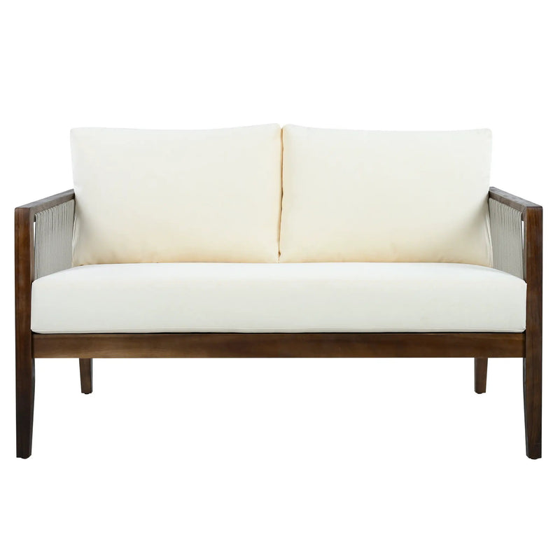 Outdoor Loveseat and Coffee Table Set, Acacia Wood Frame with Rope Detail by HouseOfZazla