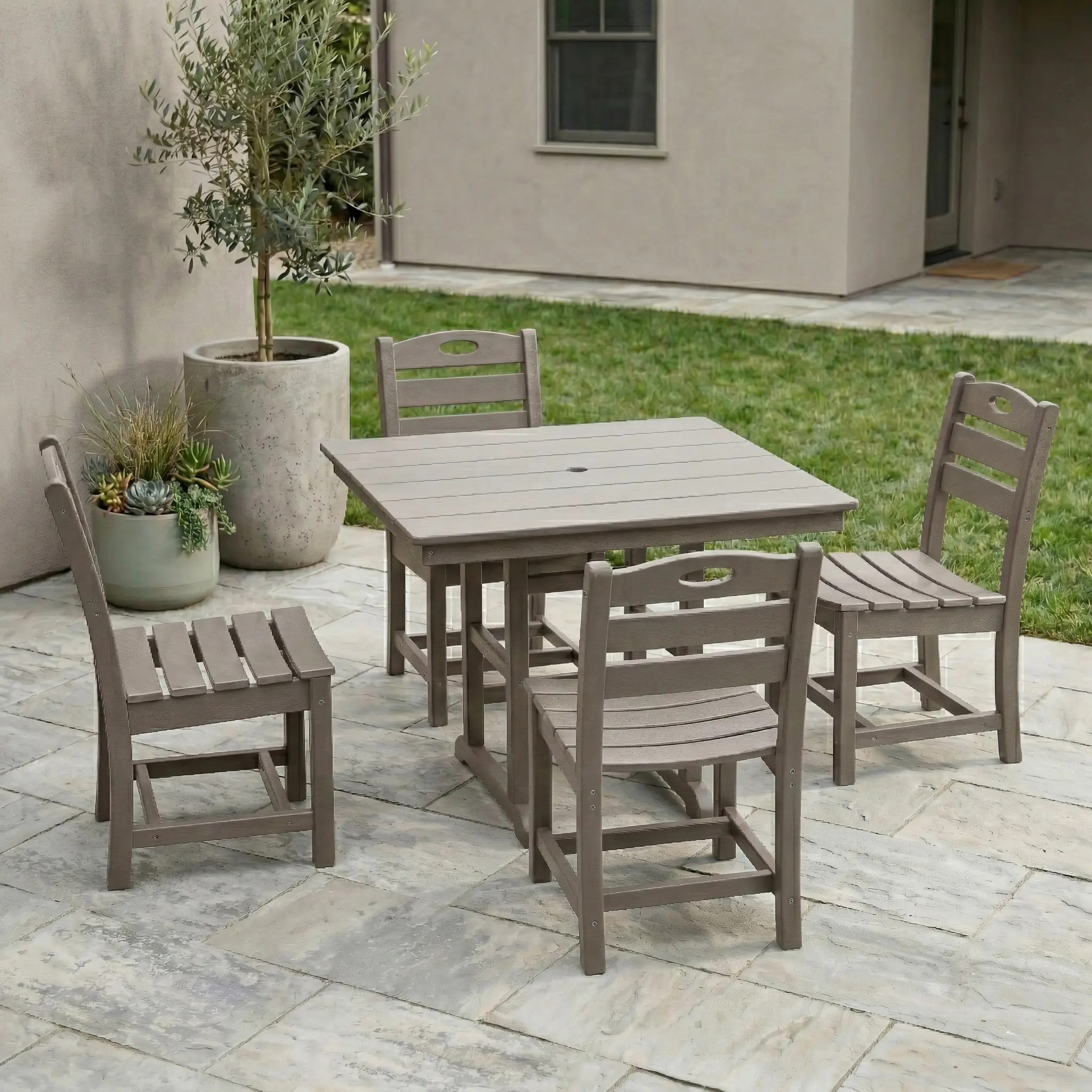 Antique Wood Color HDPE 5-Piece Outdoor Patio Dining Set by HouseOfZazla
