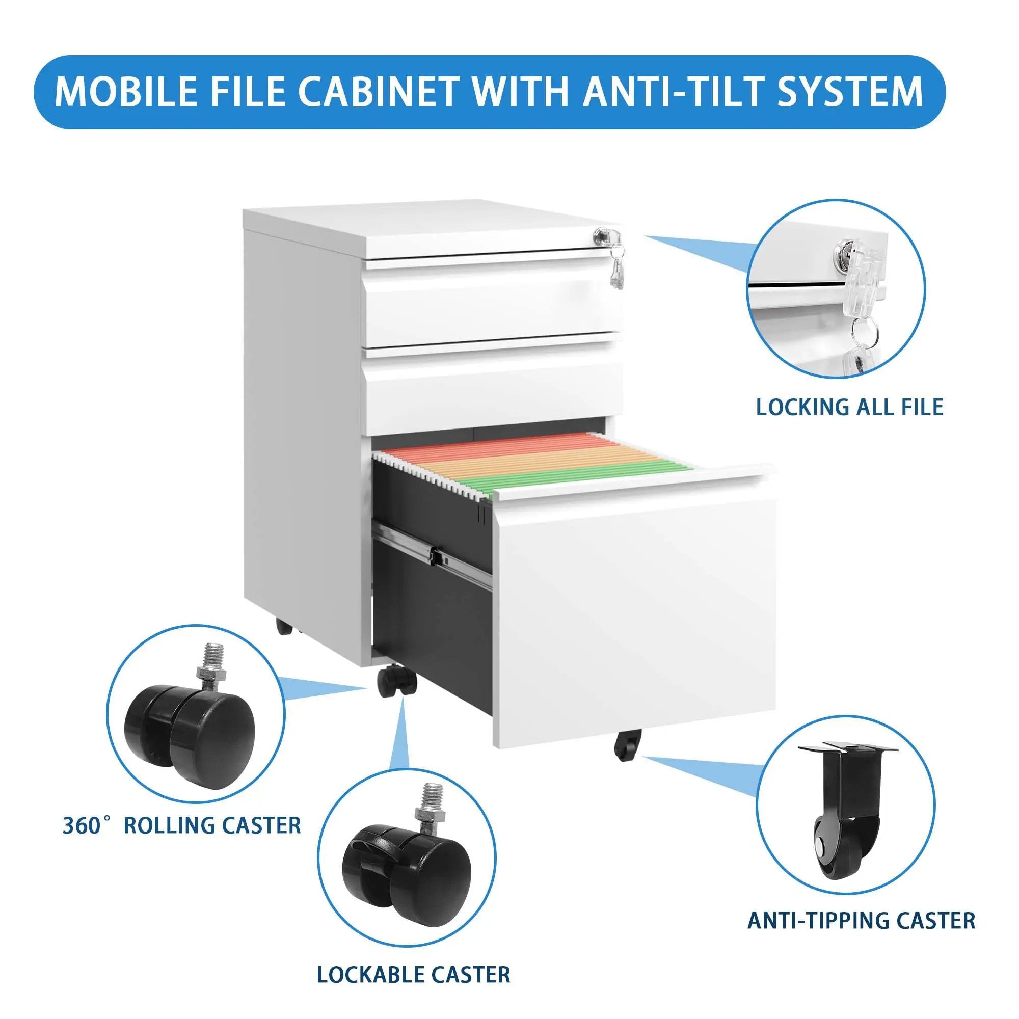 Metal Drawer Mobile File Cabinet With Lock For Home Office Organizer by HouseOfZazla