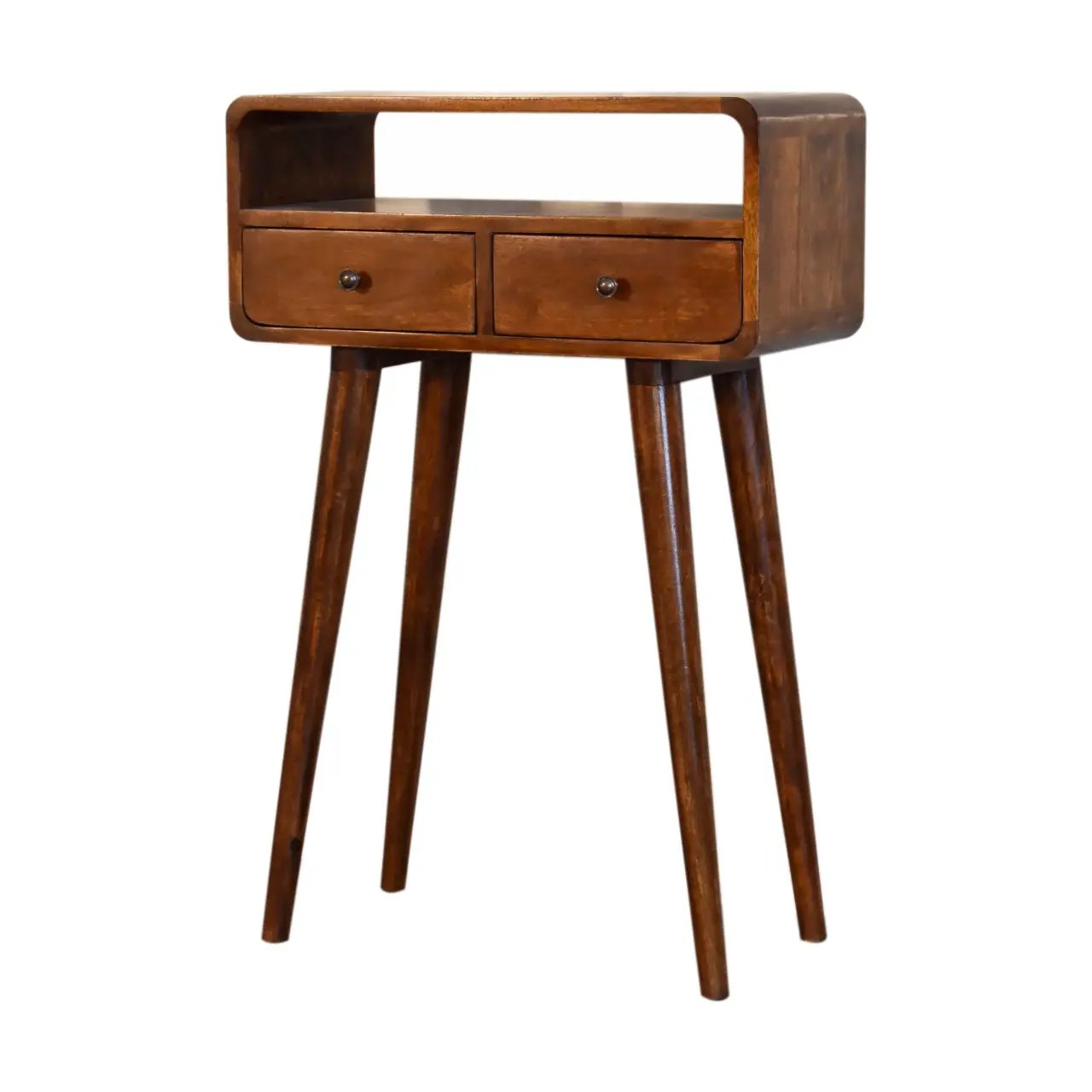 Solid Wood Mini Console Table, 2 Drawers, 1 Open Slot by HouseOfZazla